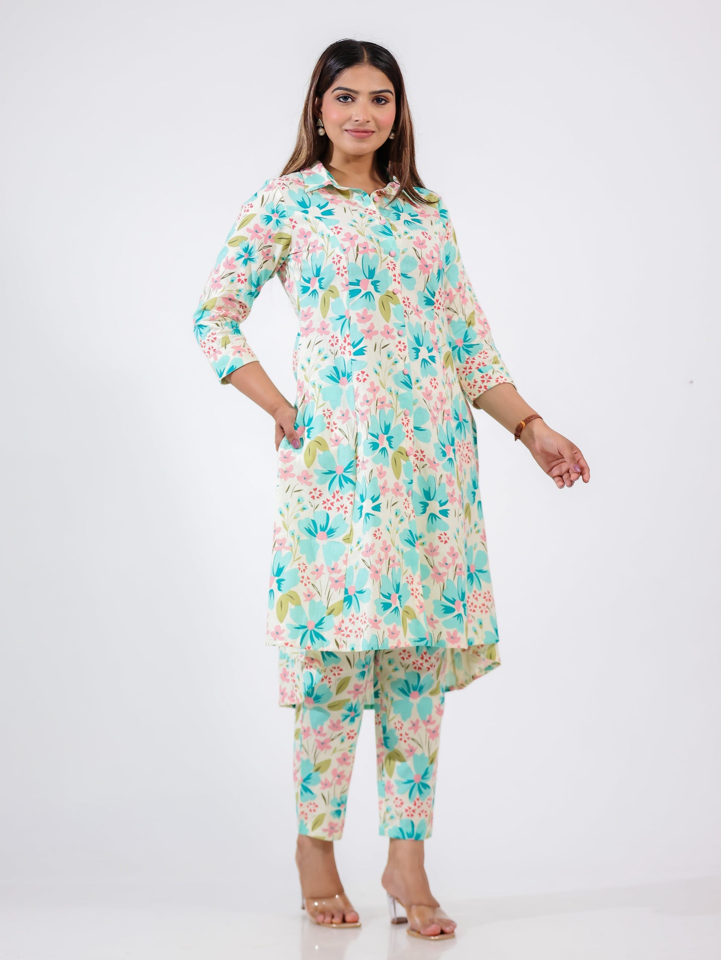 Linen Cotton Floral Kurta