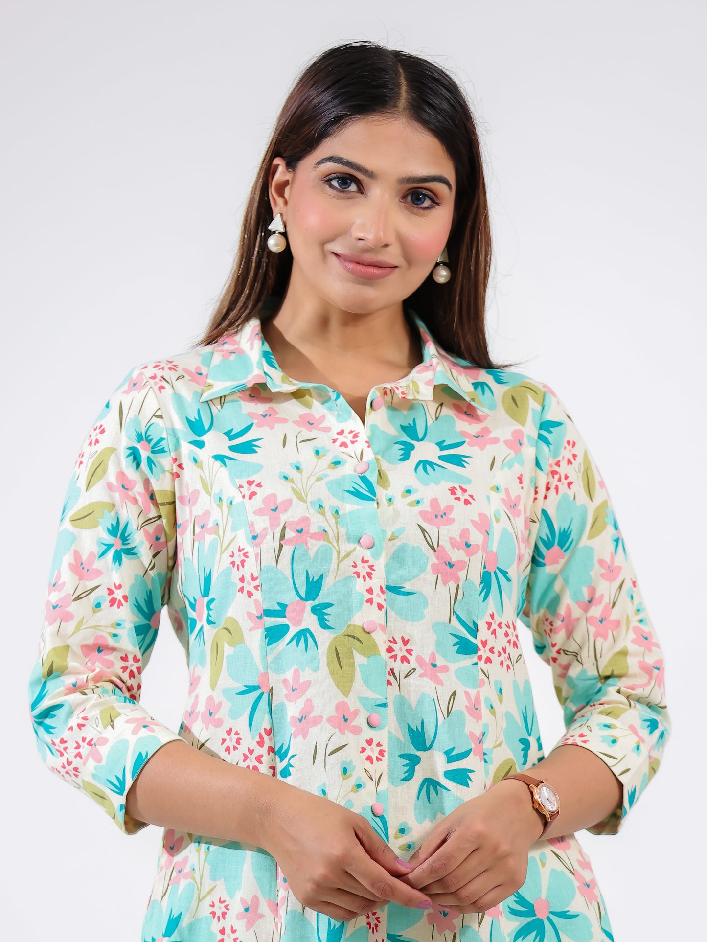 Linen Cotton Floral Kurta