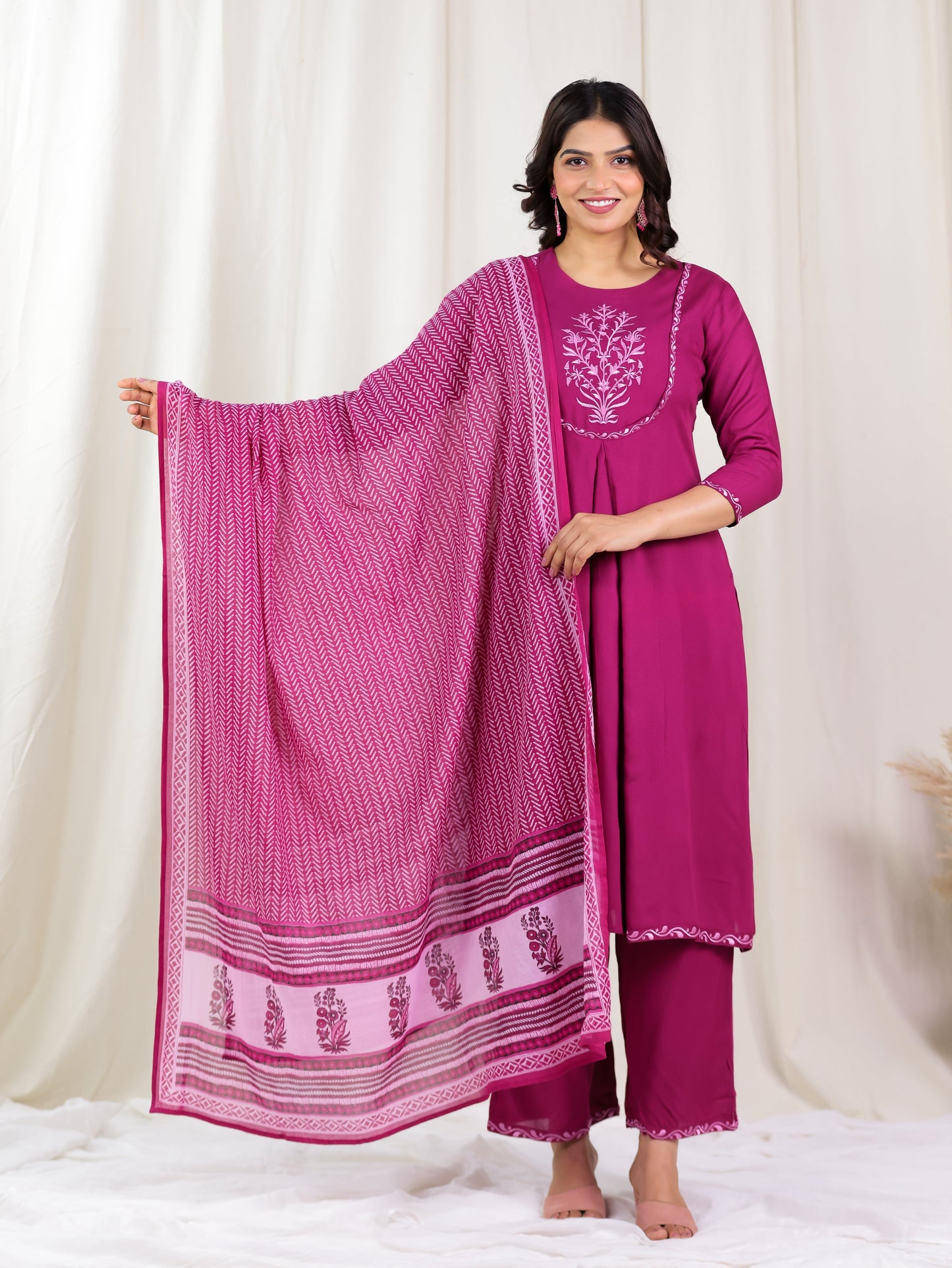 Cotton Voile Striped Maroon Dupatta