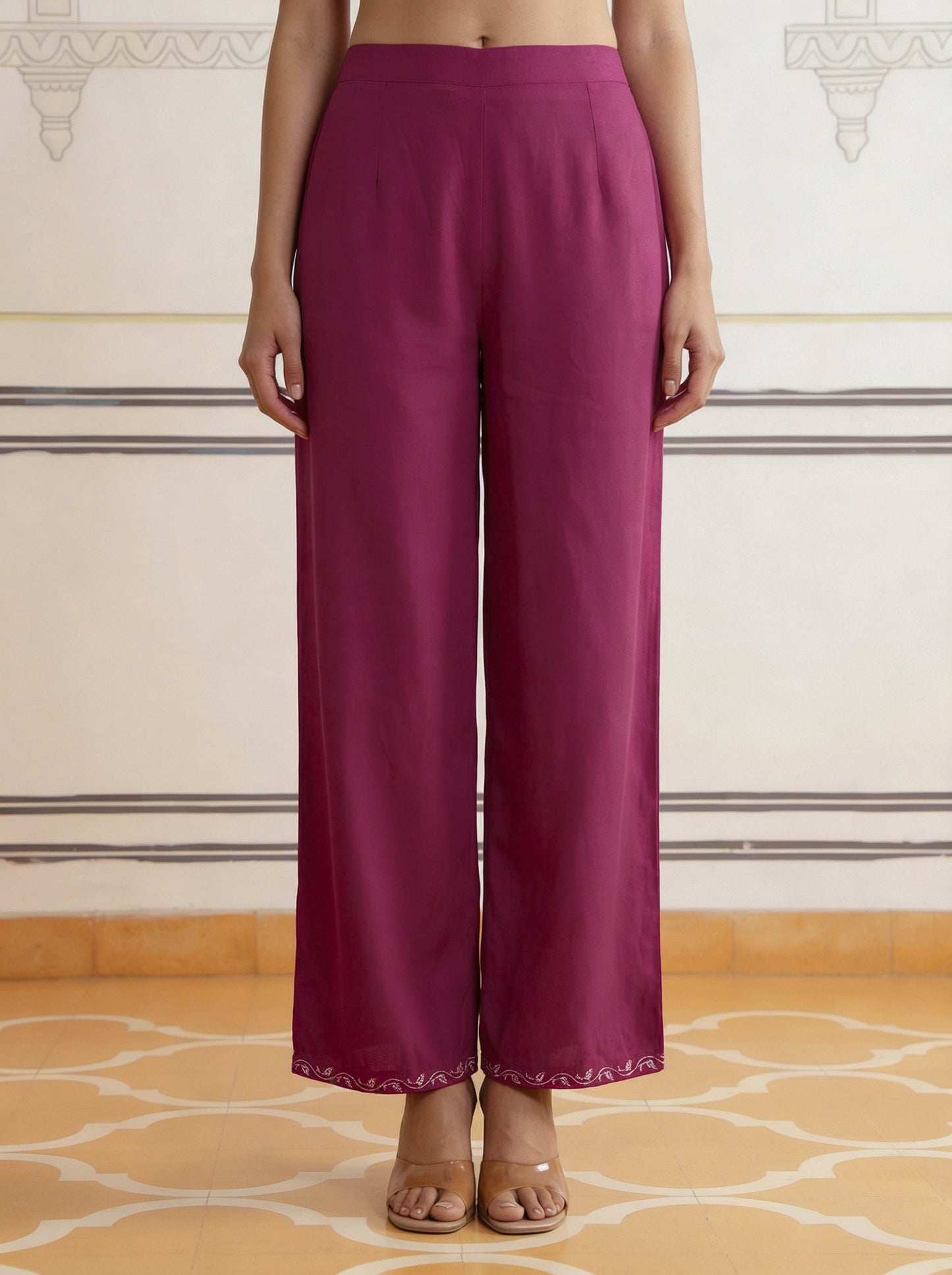 Embroidered Viscose Solid Flared Maroon Kurta