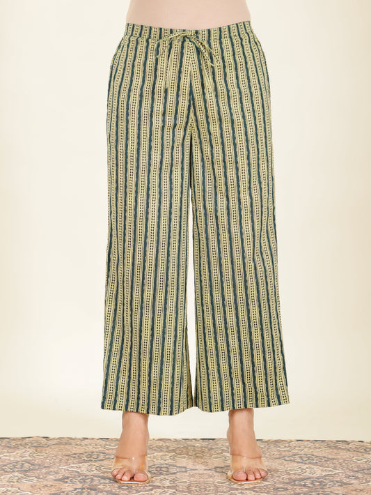 Soft Cotton Striped Green Palazzo