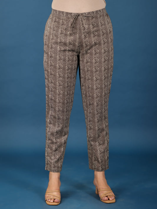 Soft Cotton Striped Grey Tapered Trousers
