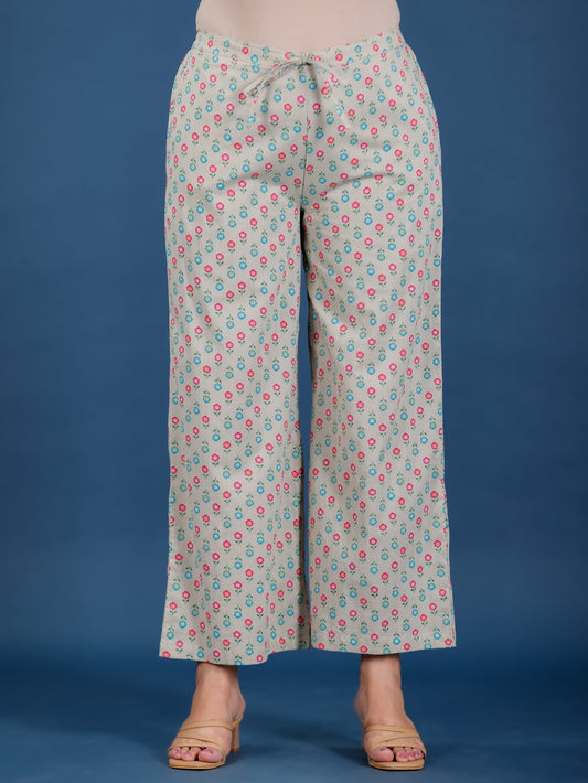 Soft Cotton Floral Beige Palazzo