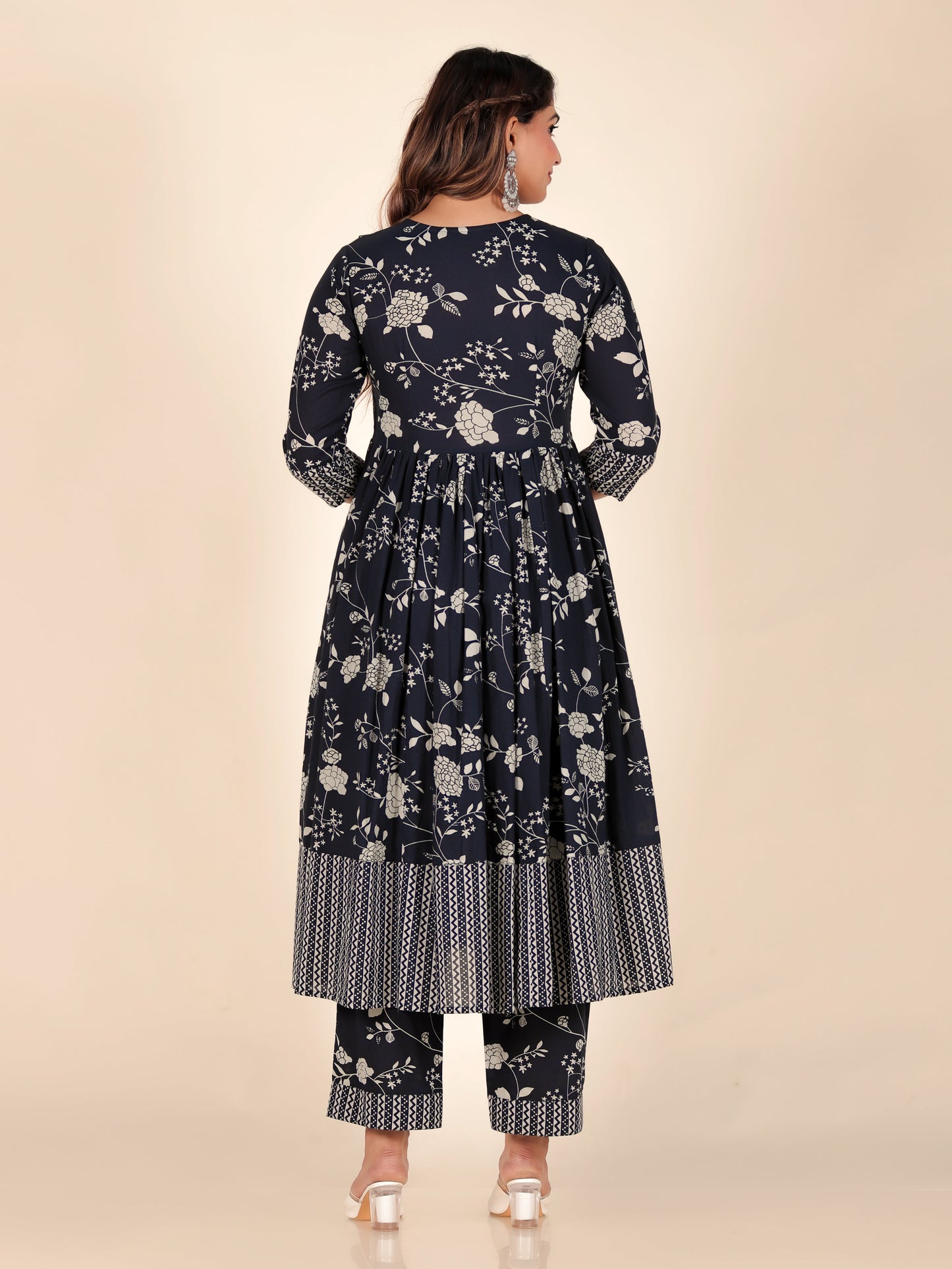 Soft Cotton Floral Anarkali Blue Kurta