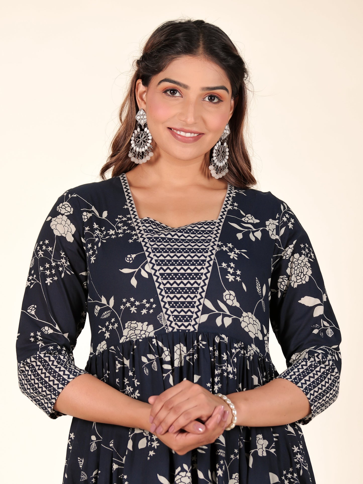 Soft Cotton Floral Anarkali Blue Kurta