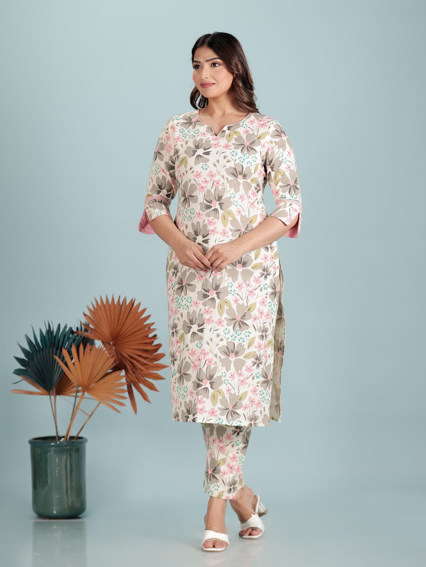 Linen Cotton Floral Kurta