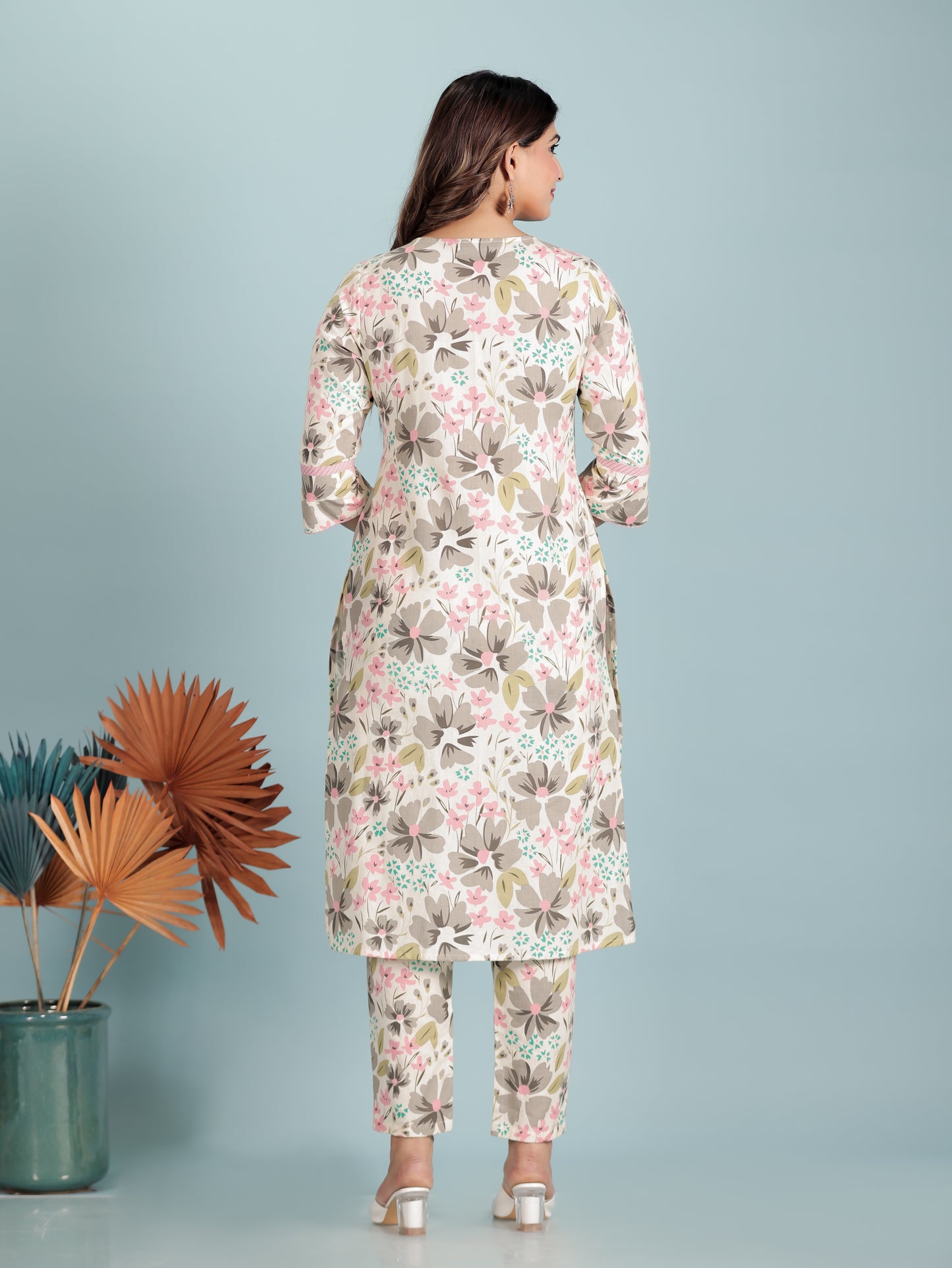 Linen Cotton Floral Kurta