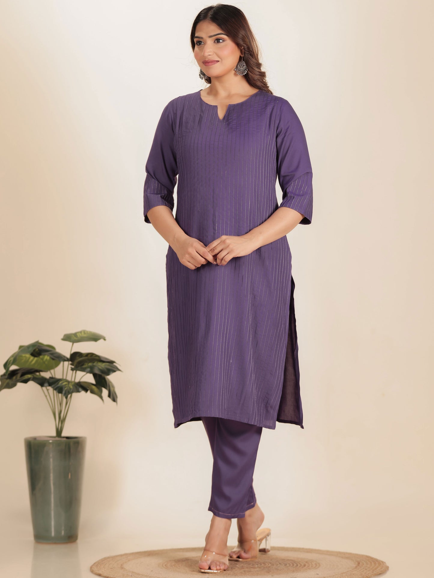 Viscose Solid Straight Purple Kurta