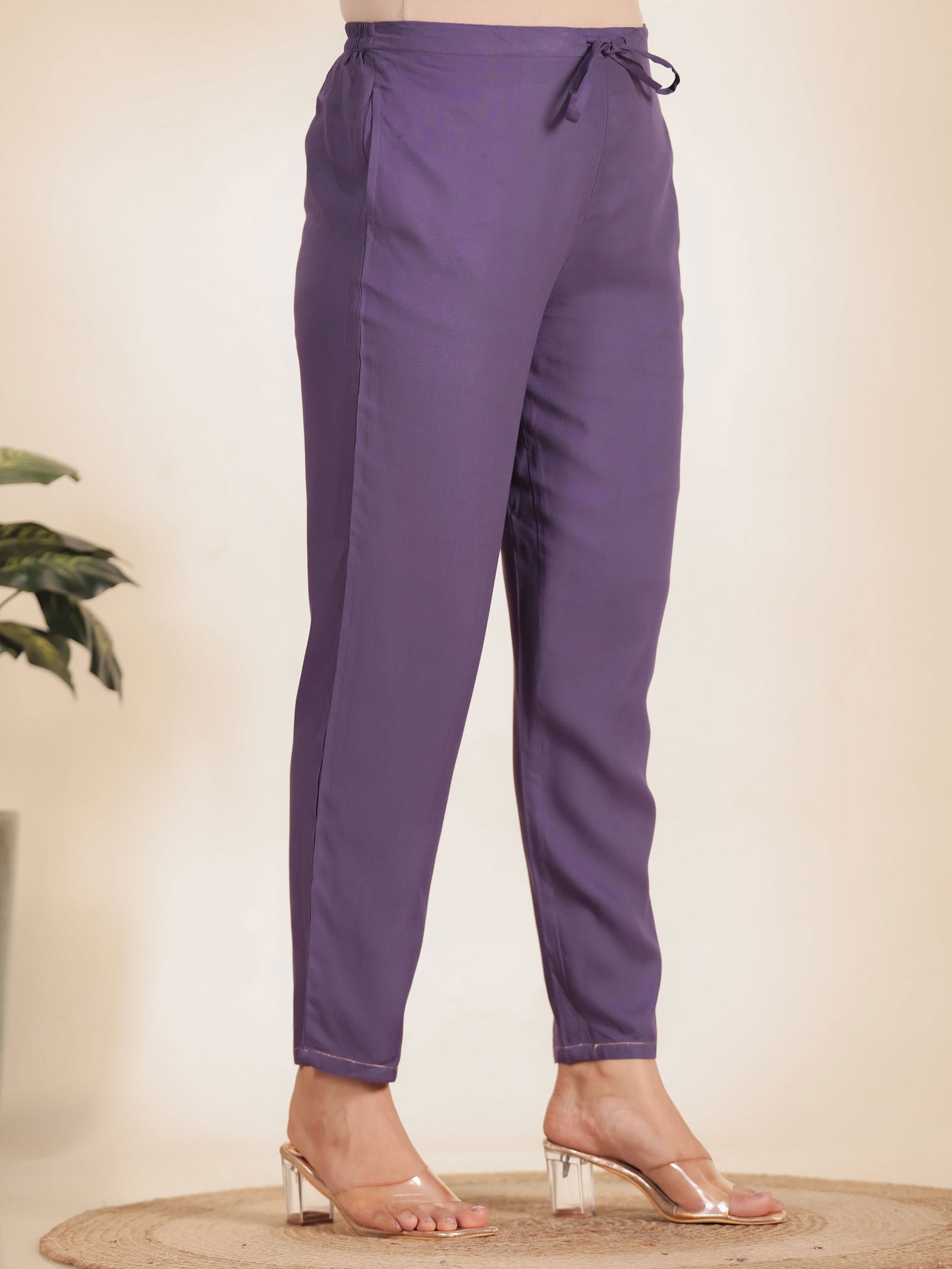 Viscose Solid Straight Purple Kurta
