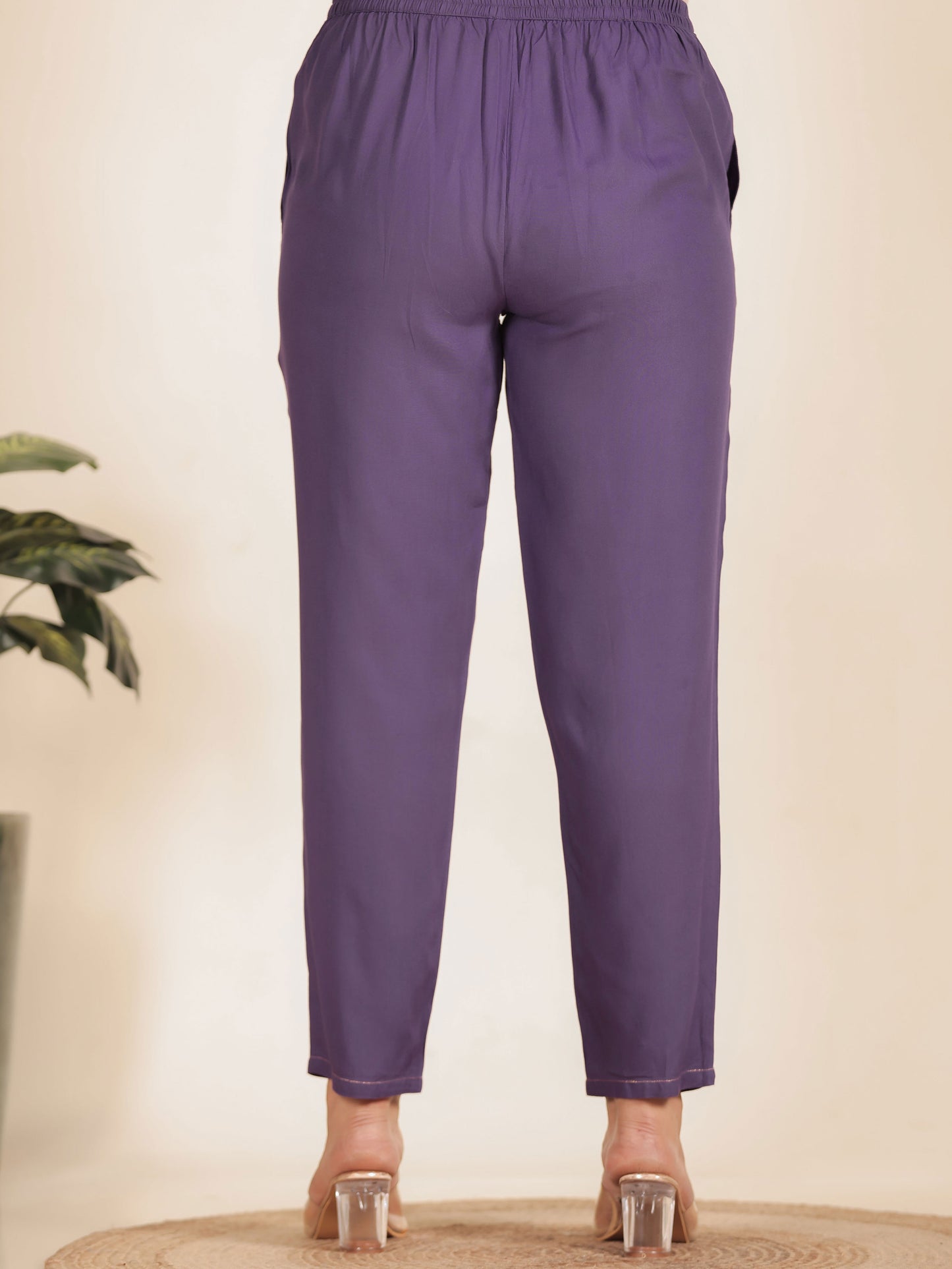 Viscose Solid Straight Purple Kurta