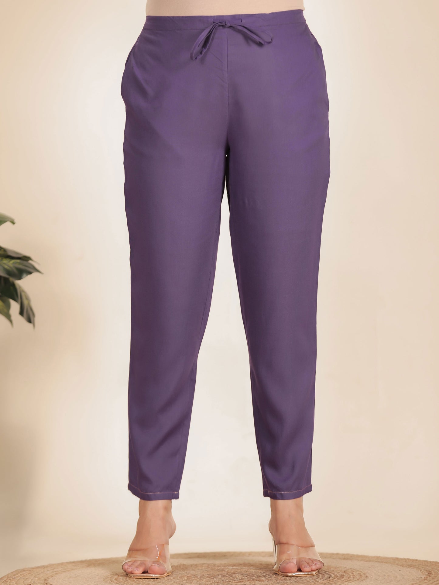 Viscose Solid Straight Purple Kurta