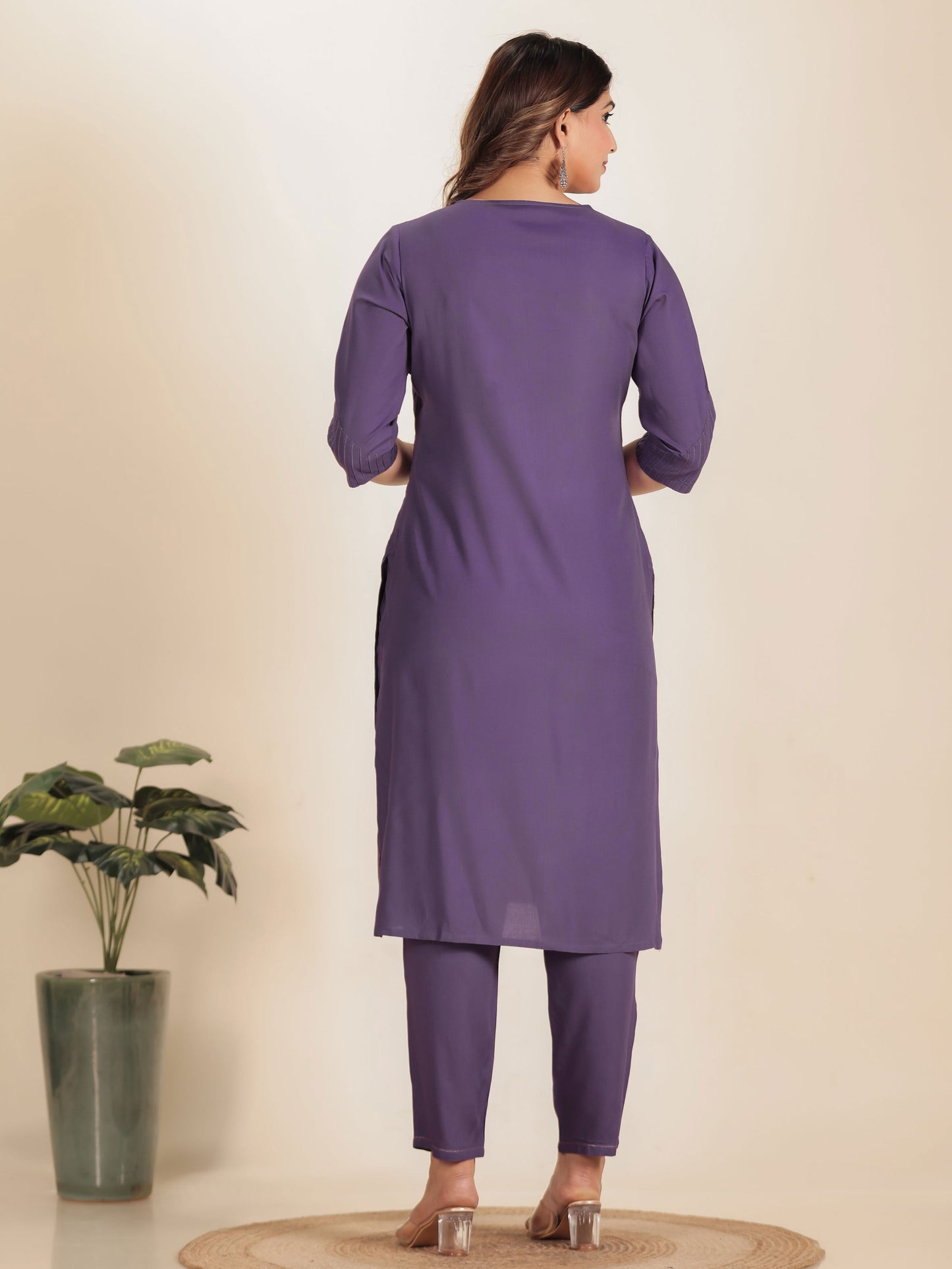 Viscose Solid Straight Purple Kurta
