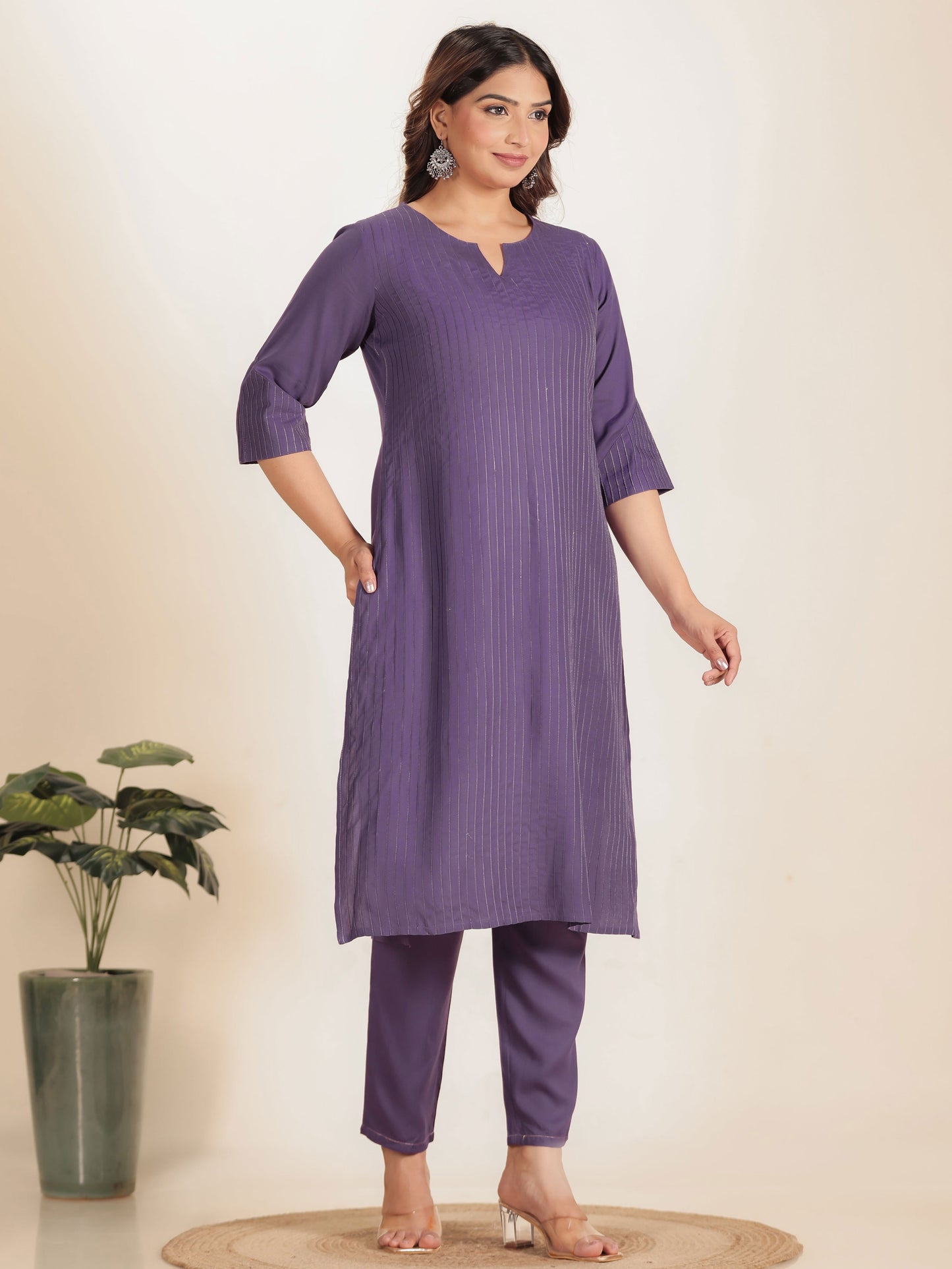 Viscose Solid Straight Purple Kurta