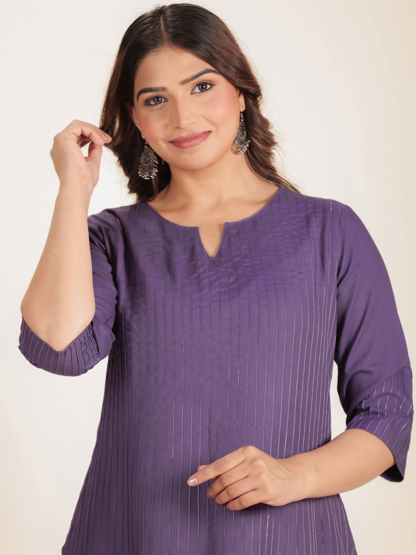 Viscose Solid Straight Purple Kurta