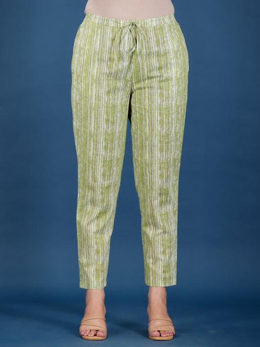 Soft Cotton Striped Green Tapered Trousers