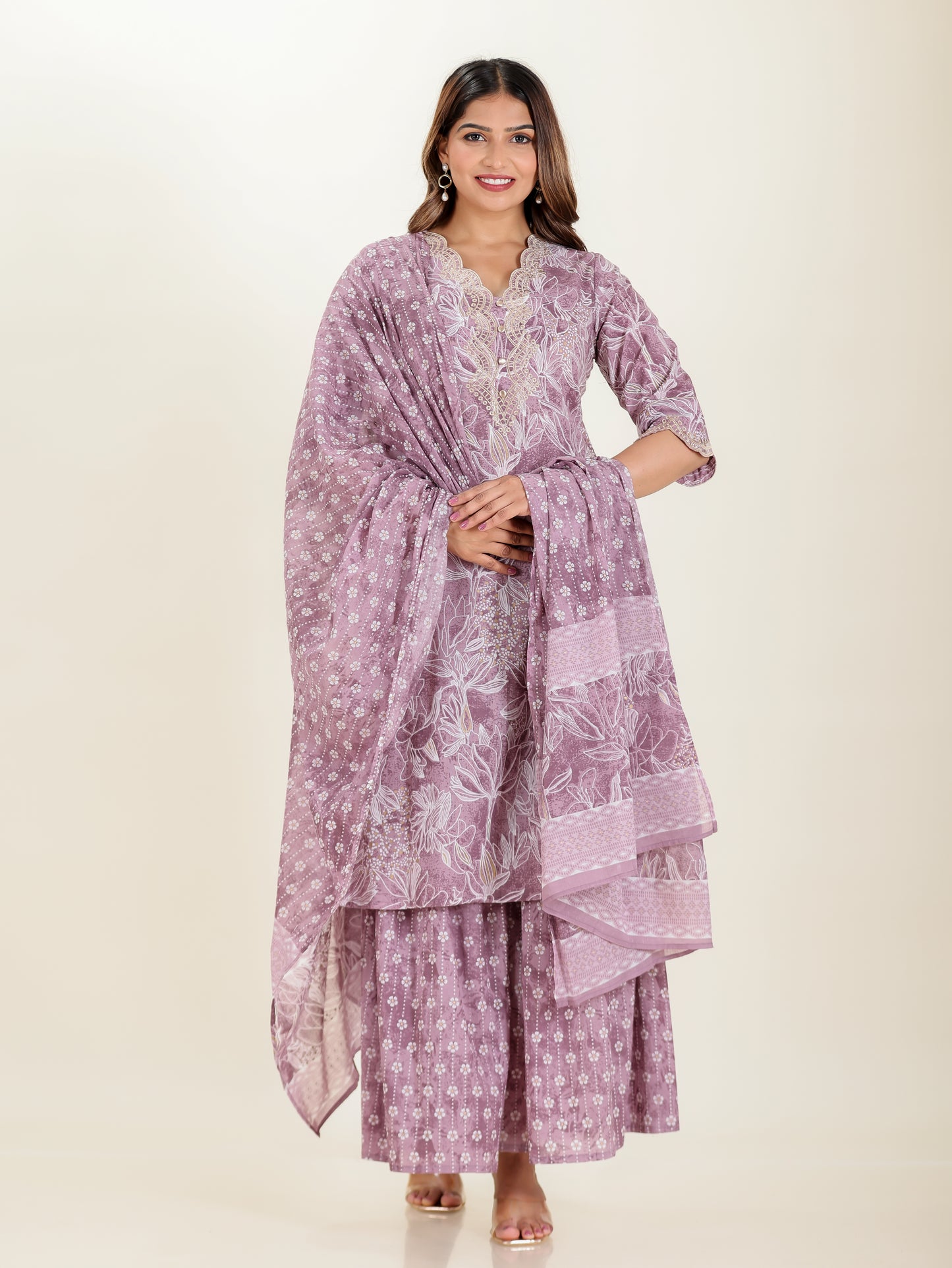 Cotton Voile Floral Purple Dupatta