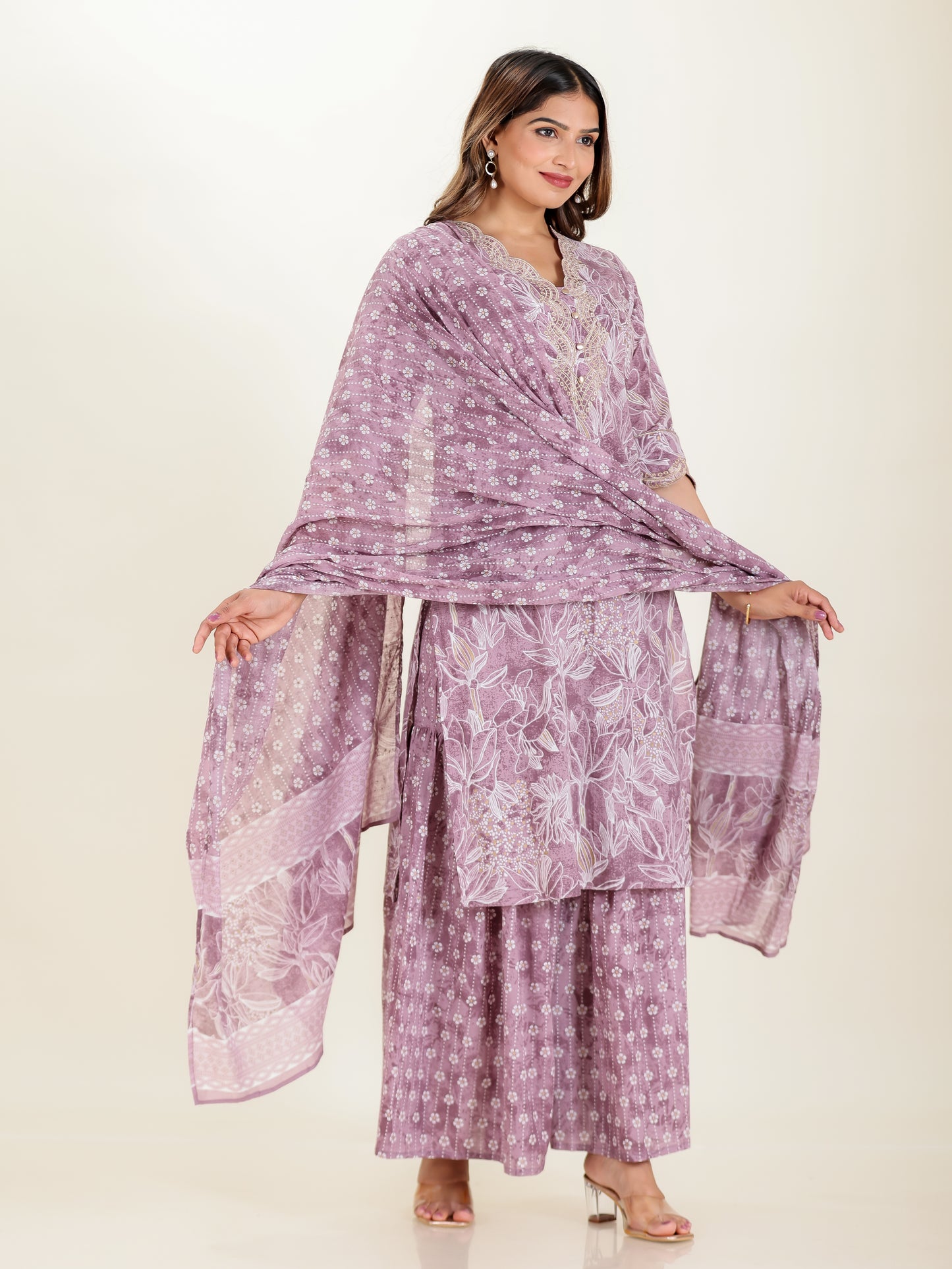 Cotton Voile Floral Purple Dupatta