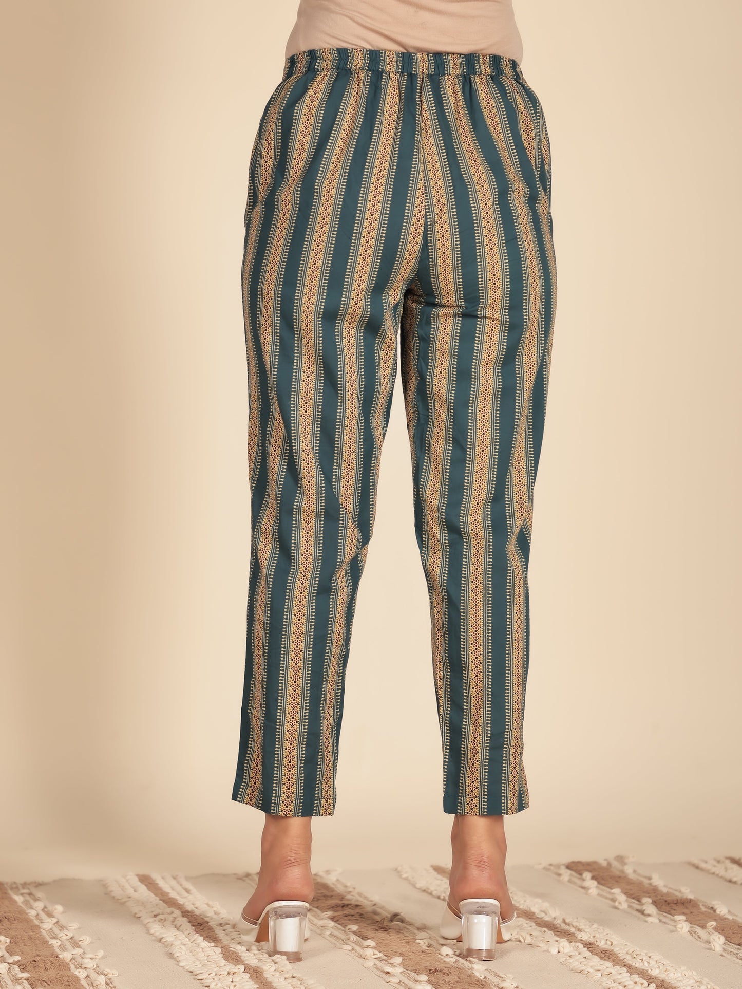Soft Cotton Geometric Teal Tapered Trousers