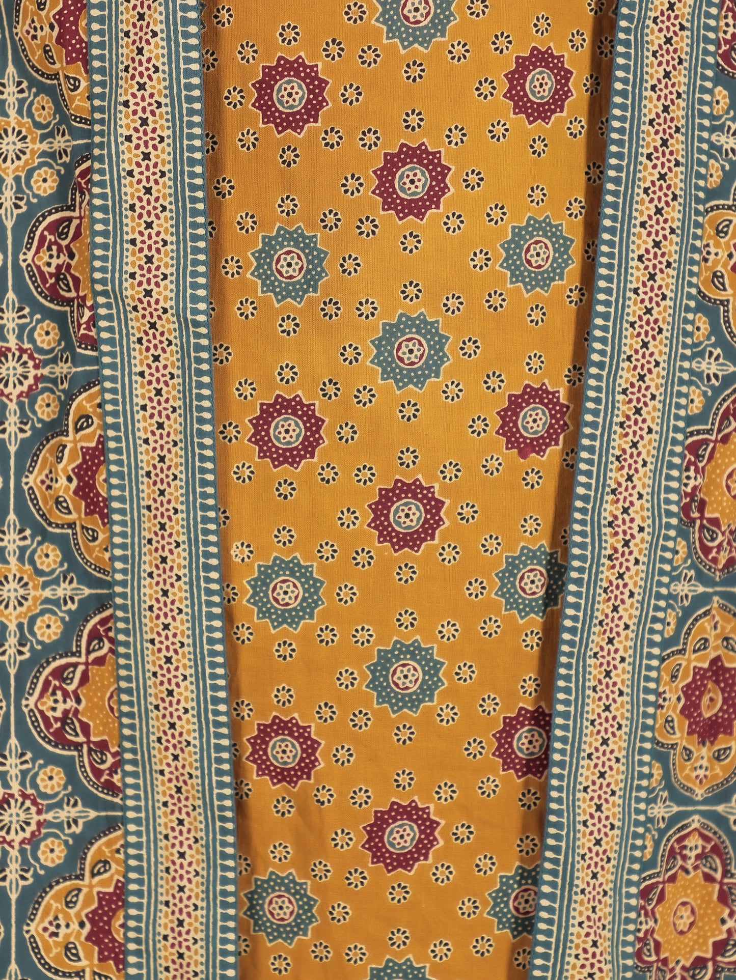 Soft Cotton Geometric A-line Mustard Kurta