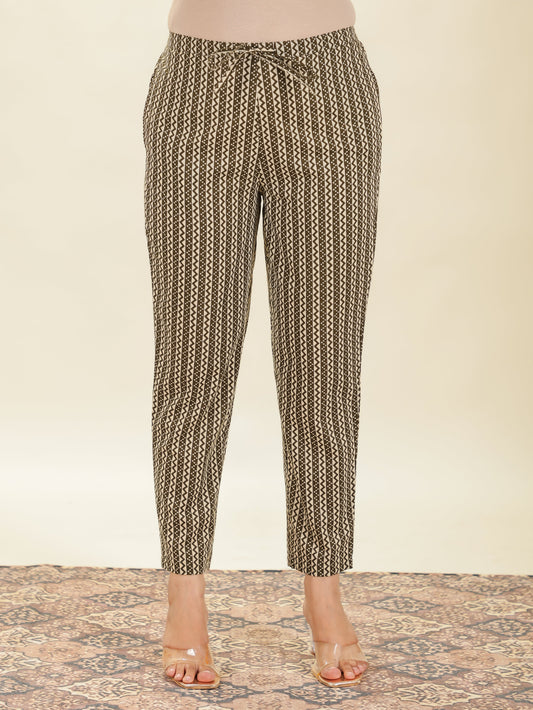 Soft Cotton Striped Green Tapered Trousers