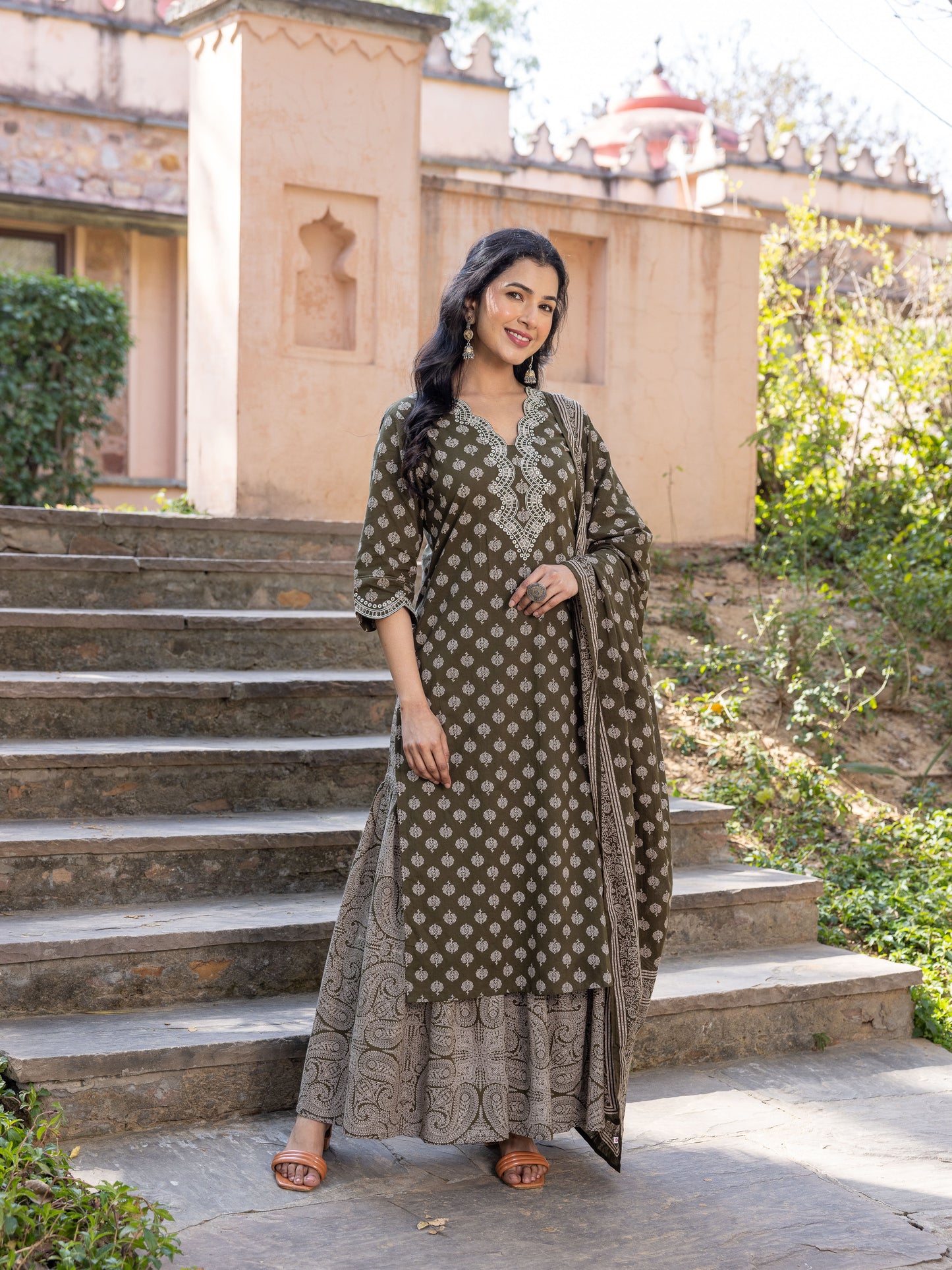 Cotton Voile Floral Green Dupatta