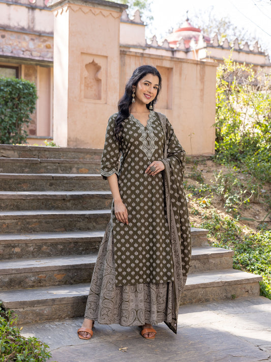 Cotton Voile Floral Green Dupatta