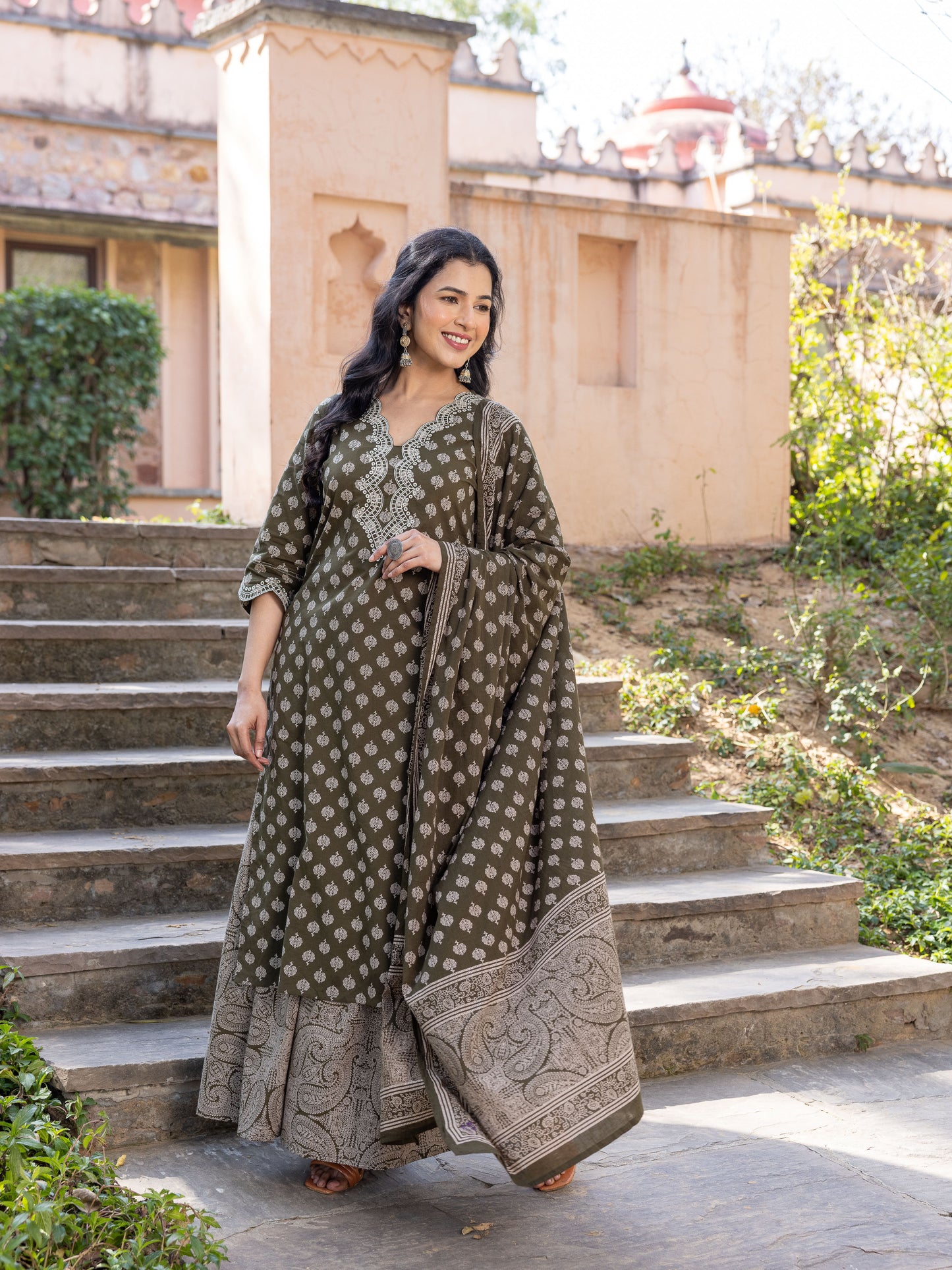 Cotton Voile Floral Green Dupatta