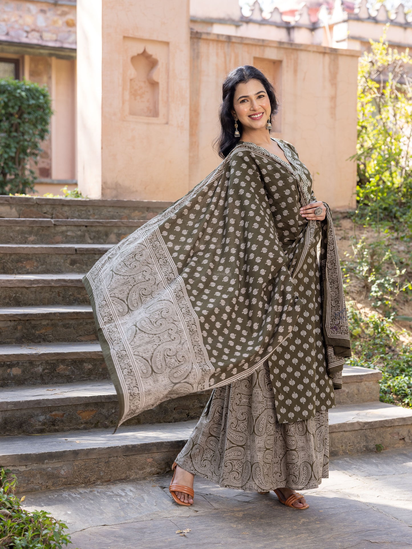 Cotton Voile Floral Green Dupatta
