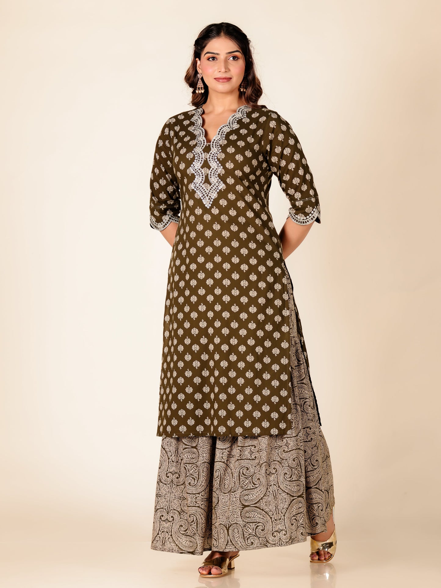 Embroidered Soft Cotton Floral Straight Green Kurta