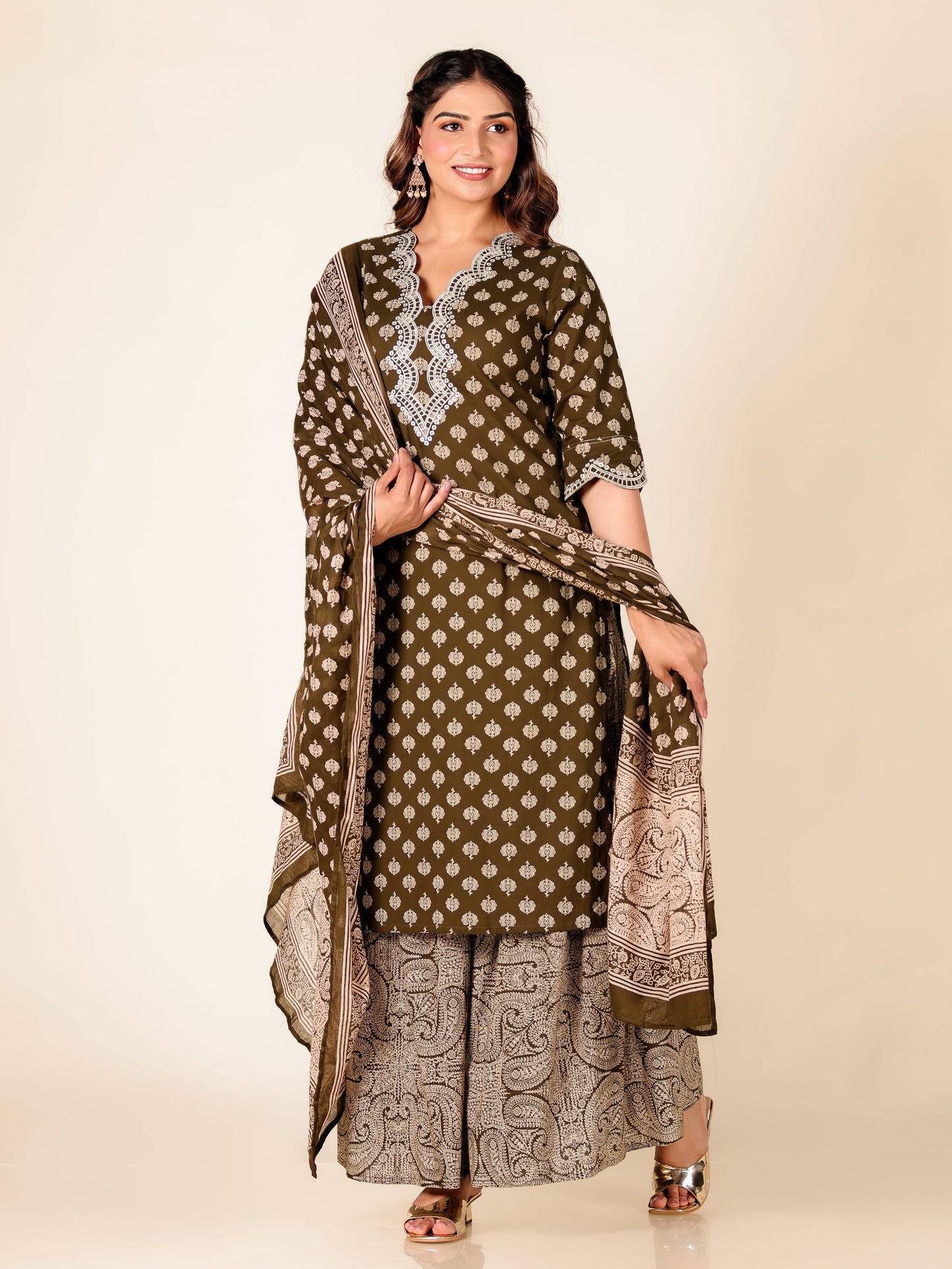 Embroidered Soft Cotton Floral Straight Green Kurta