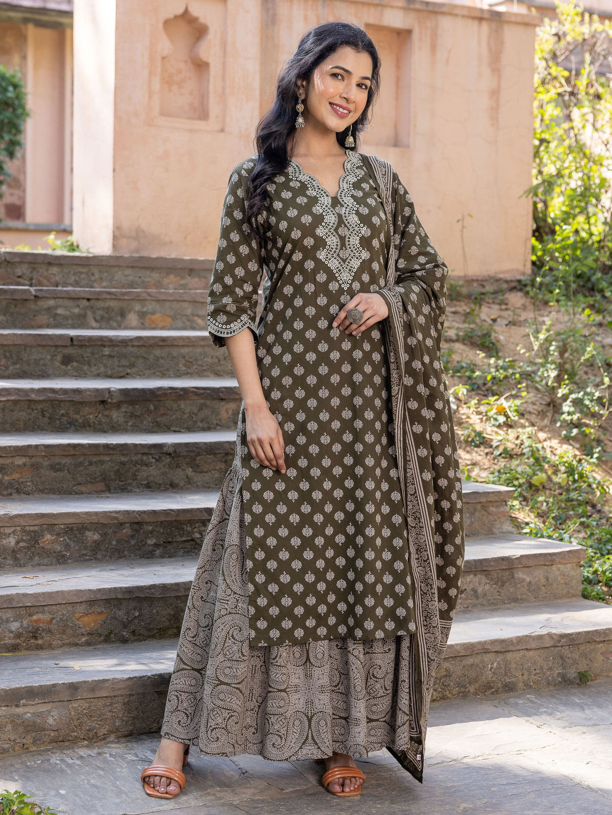 Cotton Voile Floral Green Dupatta