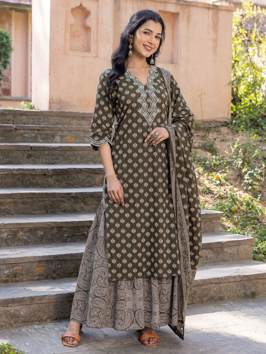 Cotton Voile Floral Green Dupatta