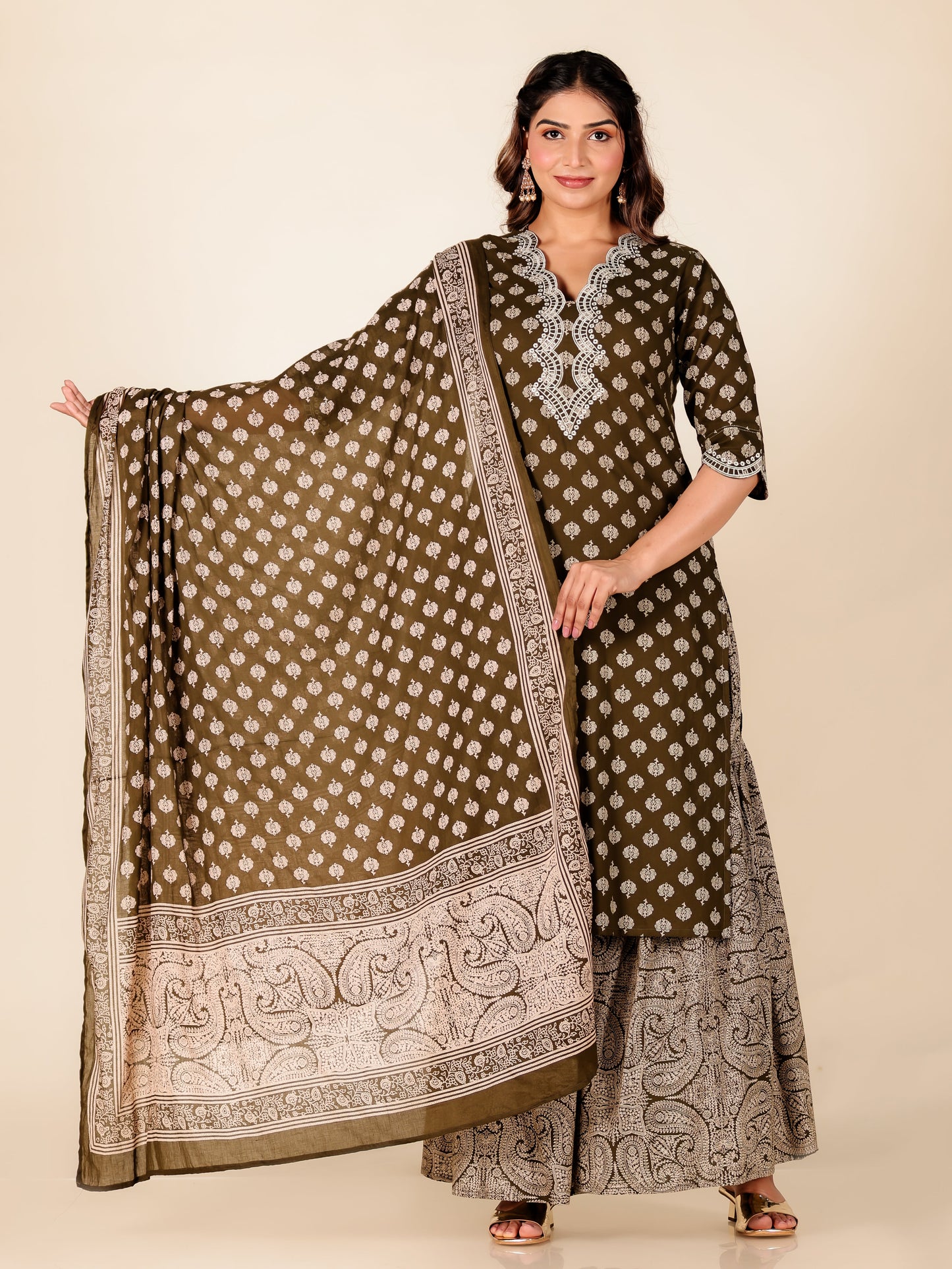 Embroidered Soft Cotton Floral Straight Green Kurta