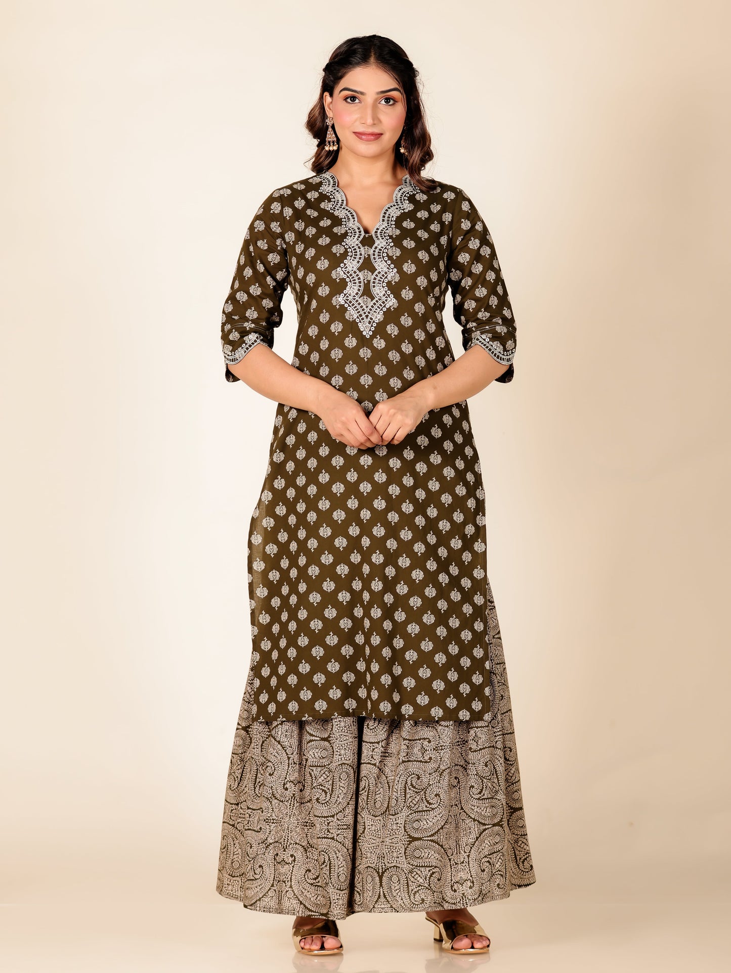 Embroidered Soft Cotton Floral Straight Green Kurta