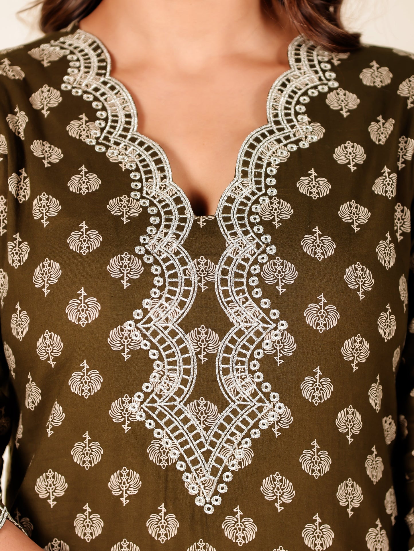 Embroidered Soft Cotton Floral Straight Green Kurta