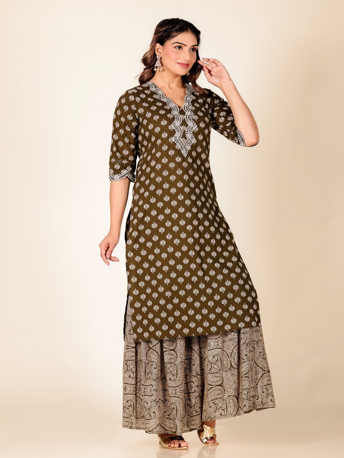 Embroidered Soft Cotton Floral Straight Green Kurta