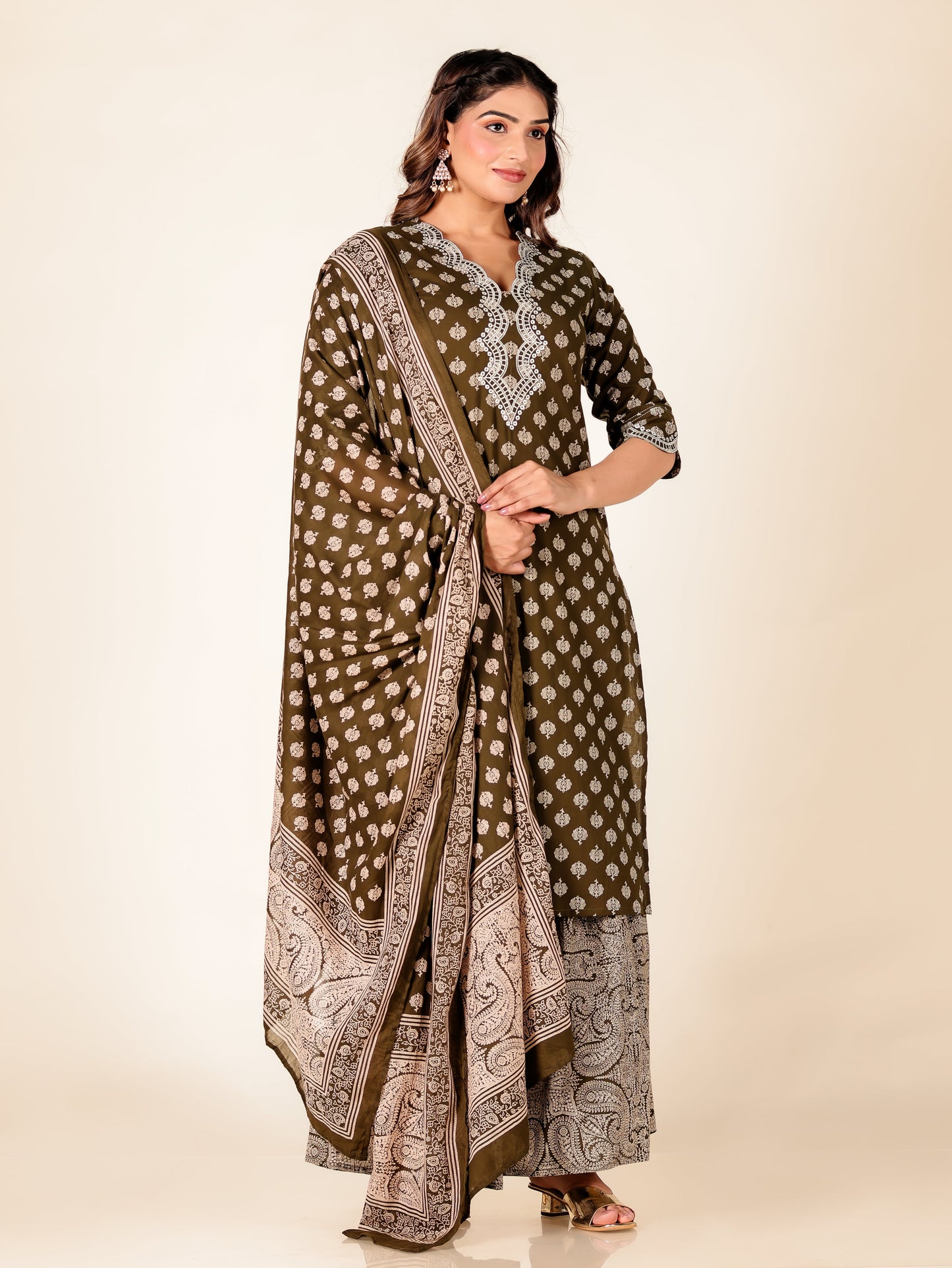 Embroidered Soft Cotton Floral Straight Green Kurta