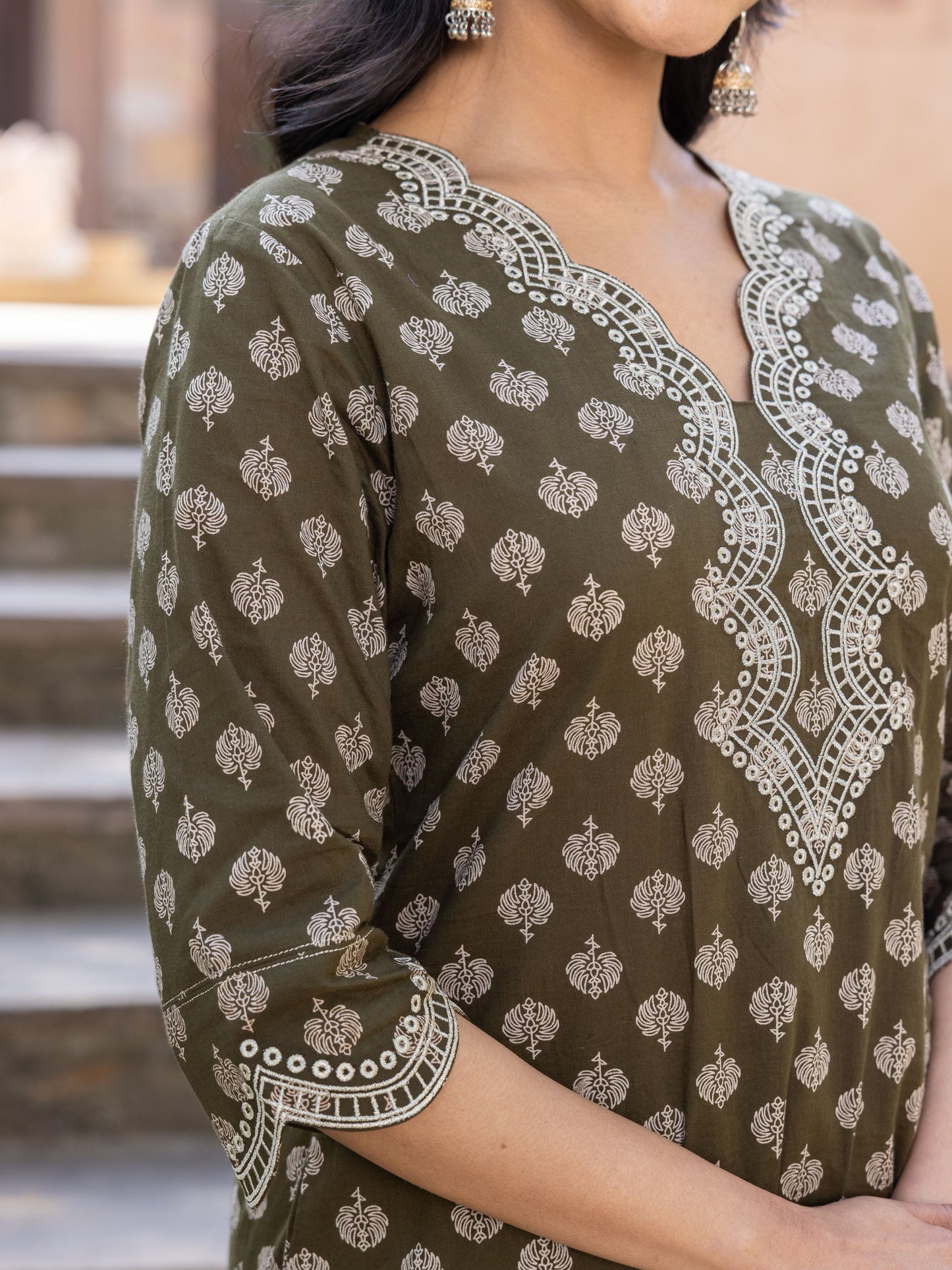 Embroidered Soft Cotton Floral Straight Green Kurta