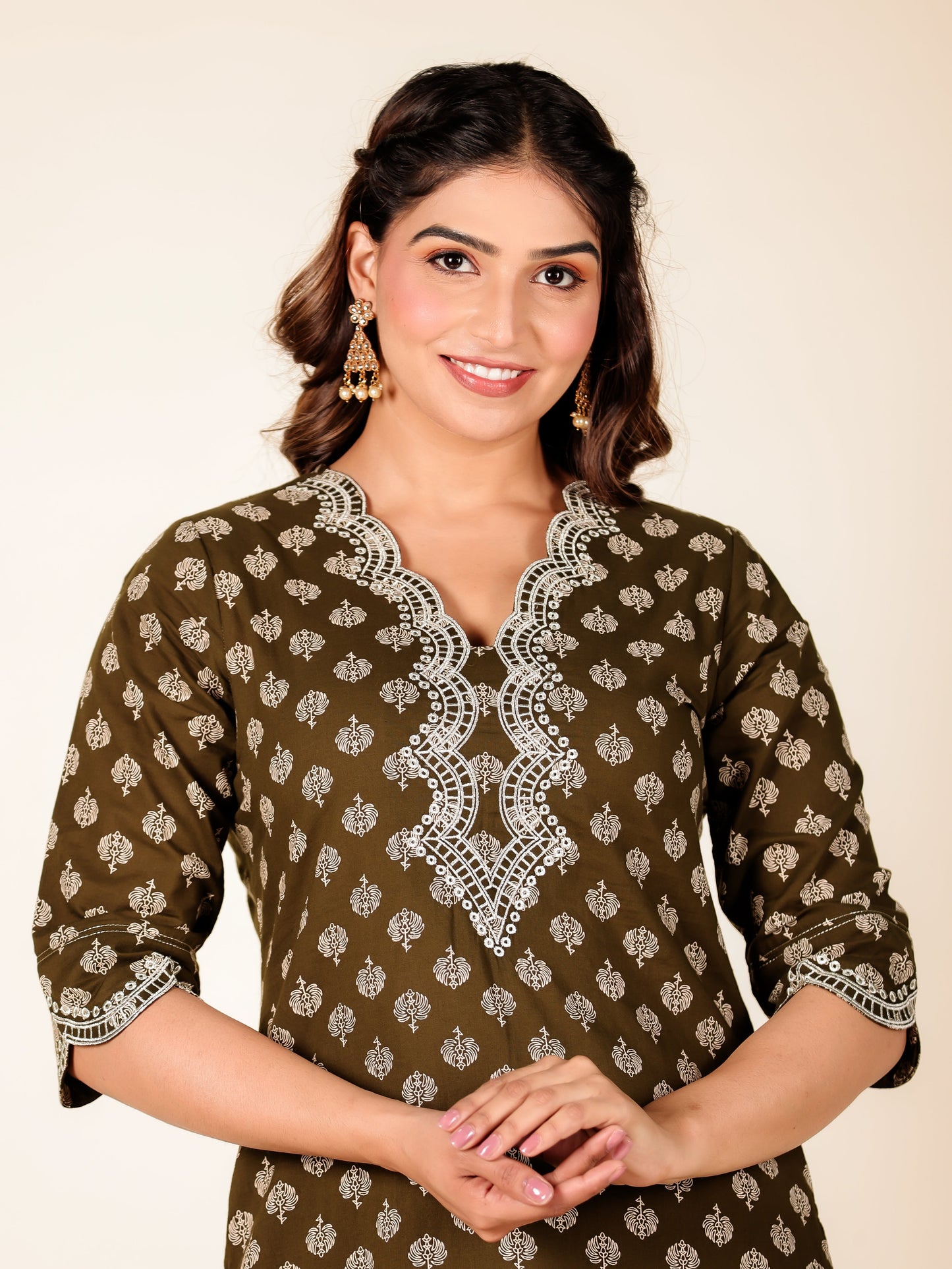 Embroidered Soft Cotton Floral Straight Green Kurta
