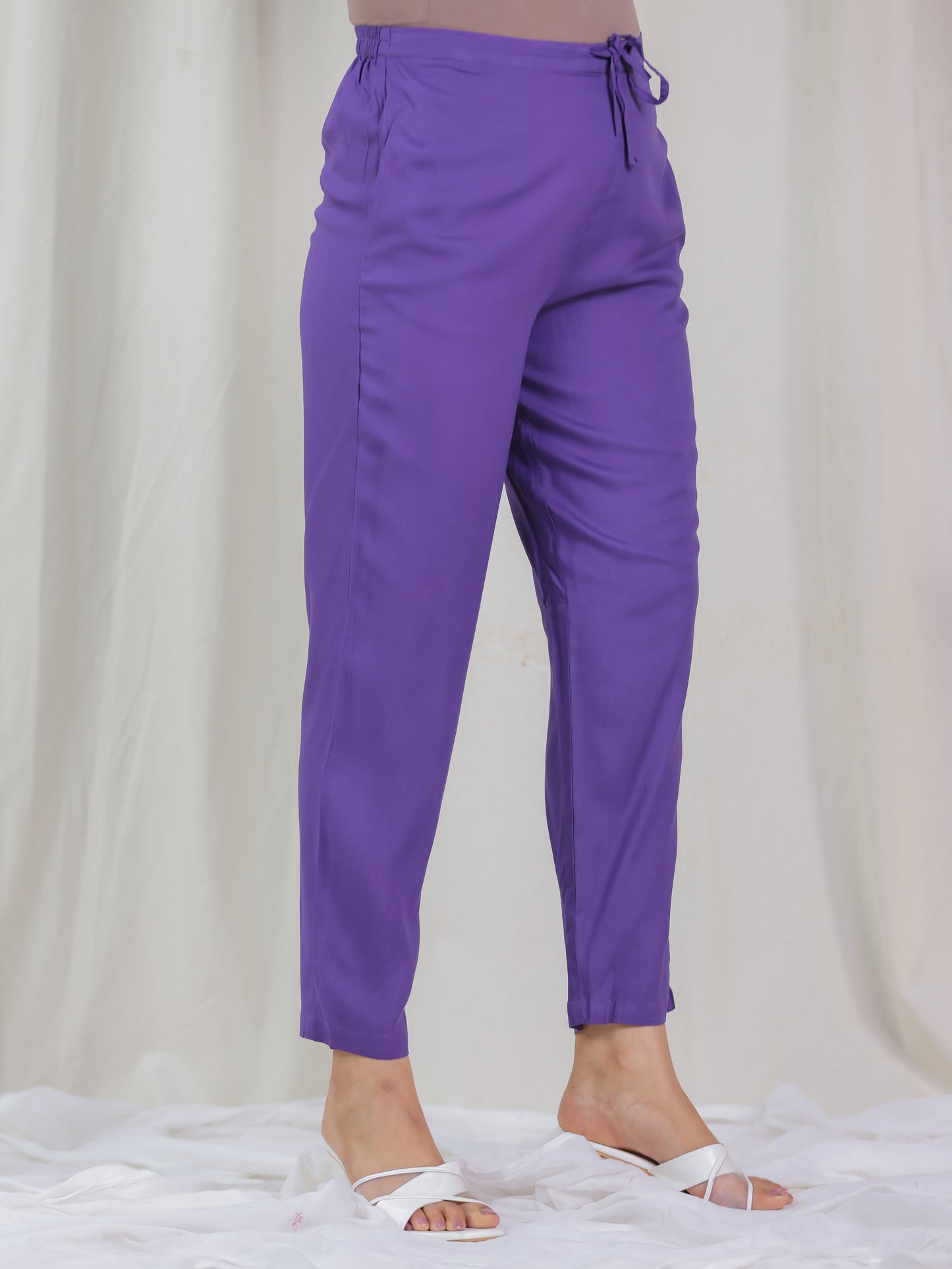 Viscose Solid Purple Tapered Trousers