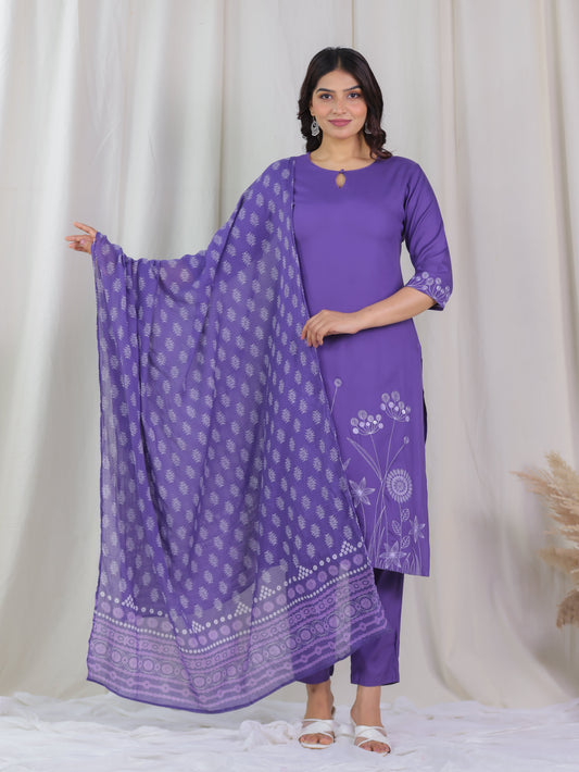Cotton Voile Floral Purple Dupatta