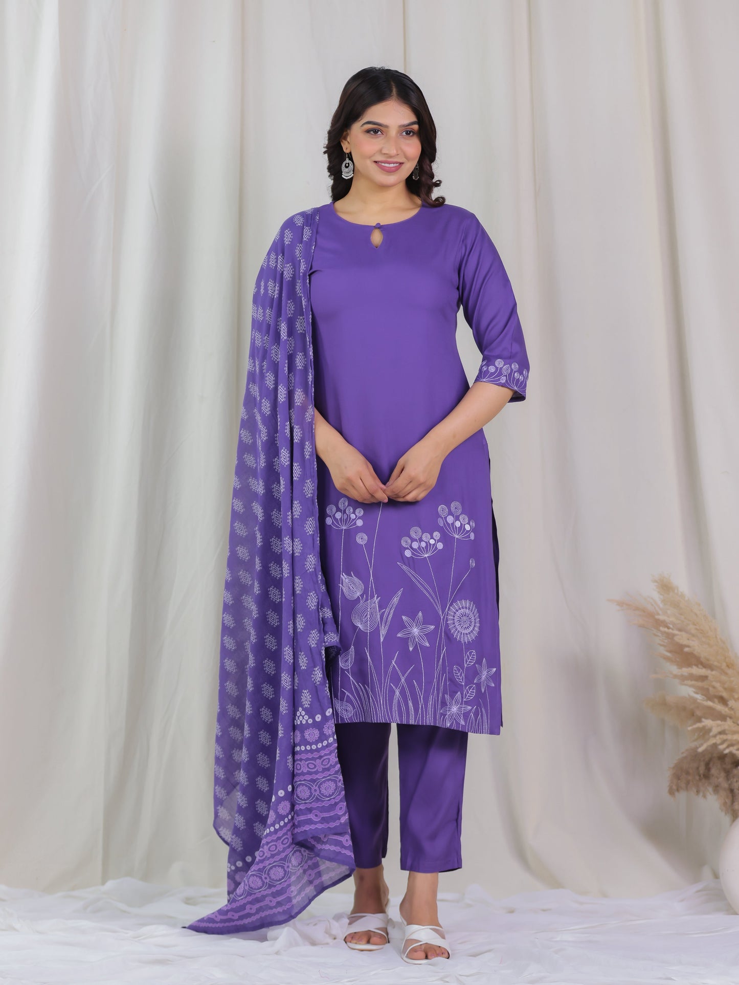 Cotton Voile Floral Purple Dupatta