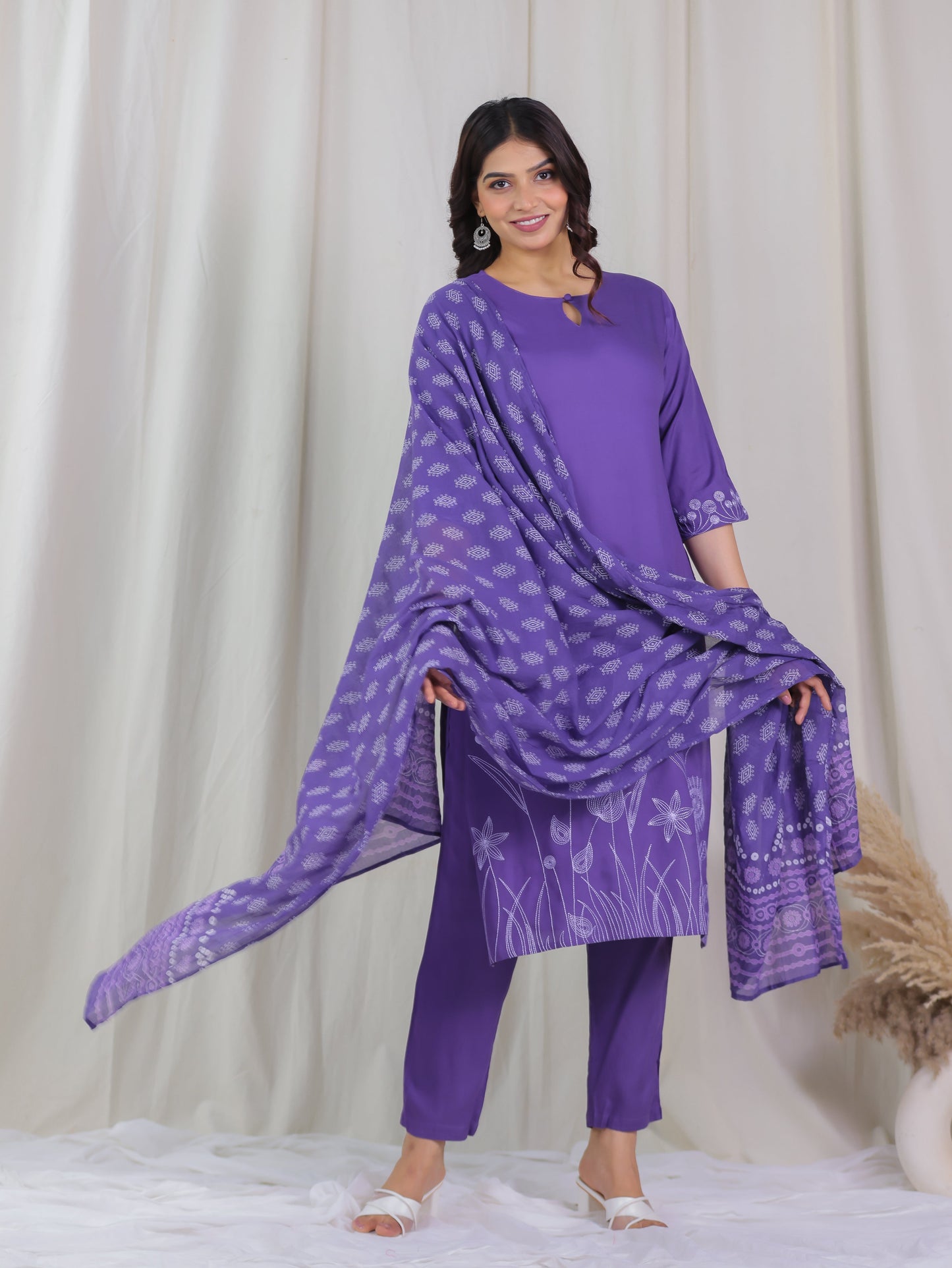 Cotton Voile Floral Purple Dupatta