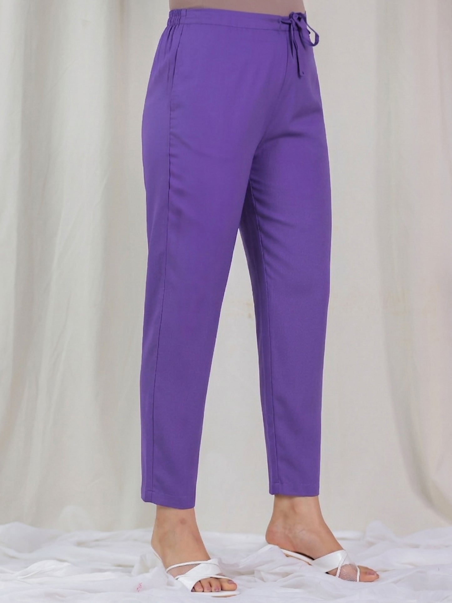 Viscose Solid Purple Tapered Trousers
