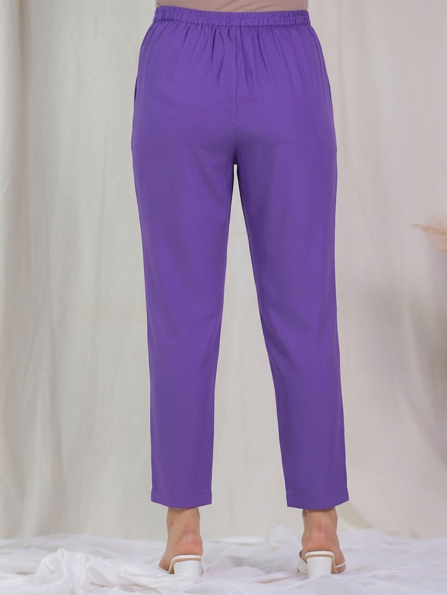 Viscose Solid Purple Tapered Trousers