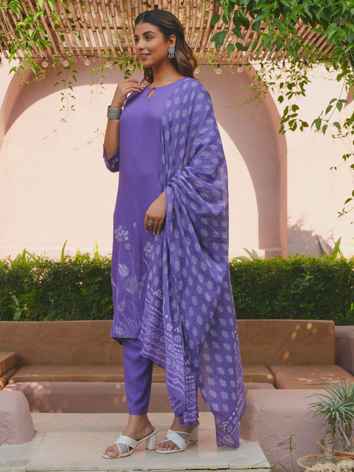 Cotton Voile Floral Purple Dupatta