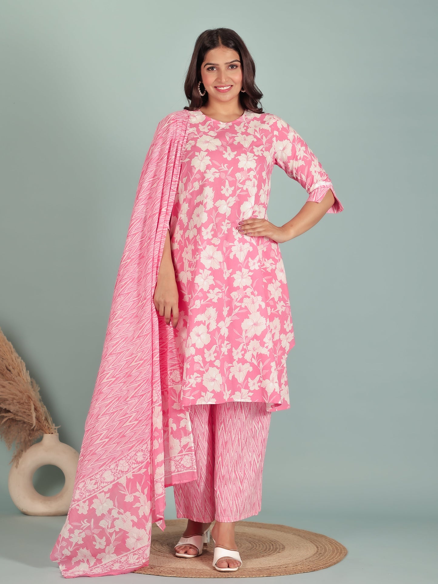 Voile Cotton Chevron Pink Dupatta
