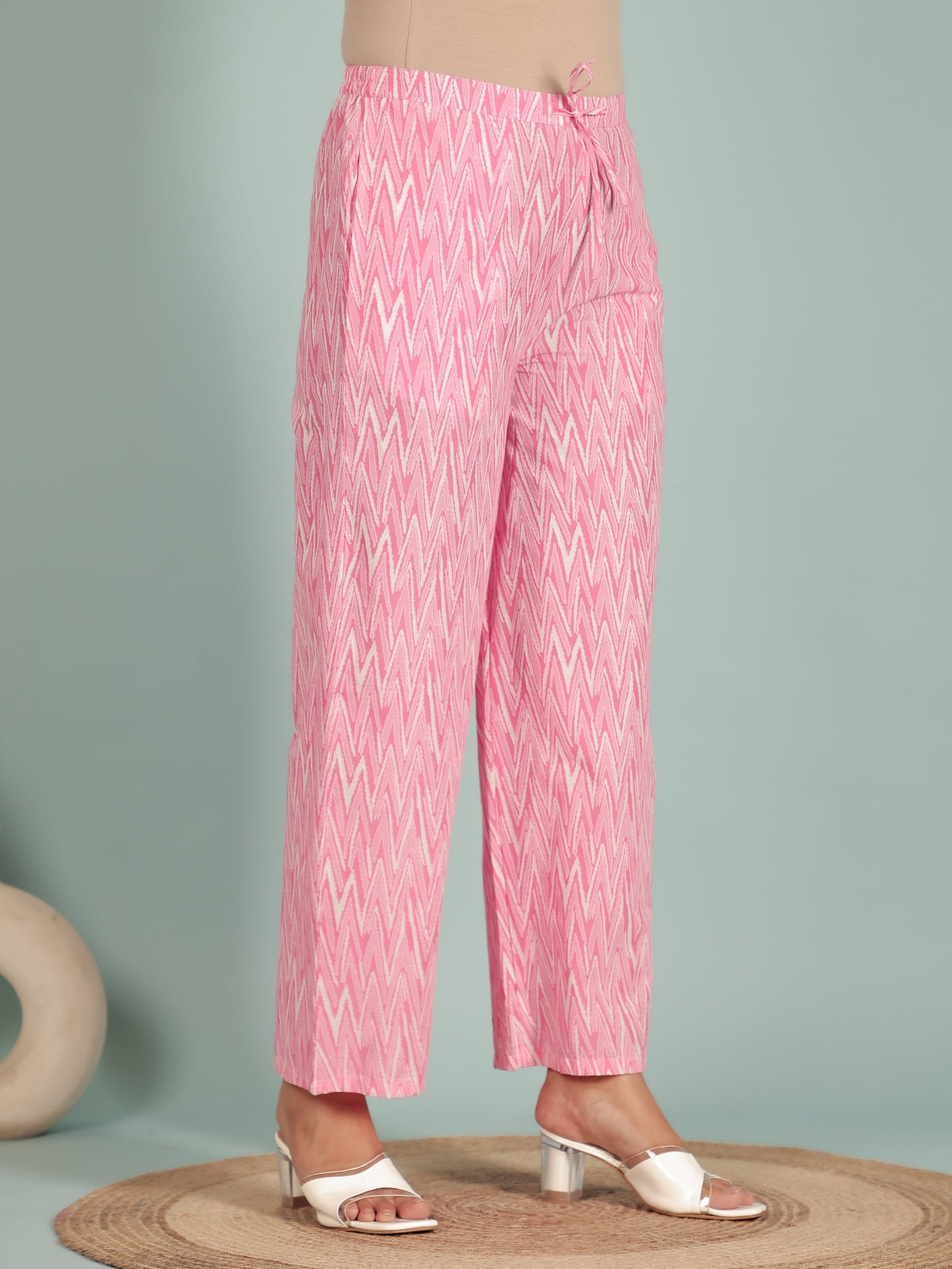 Soft Cotton Floral A-Line Pink Kurta