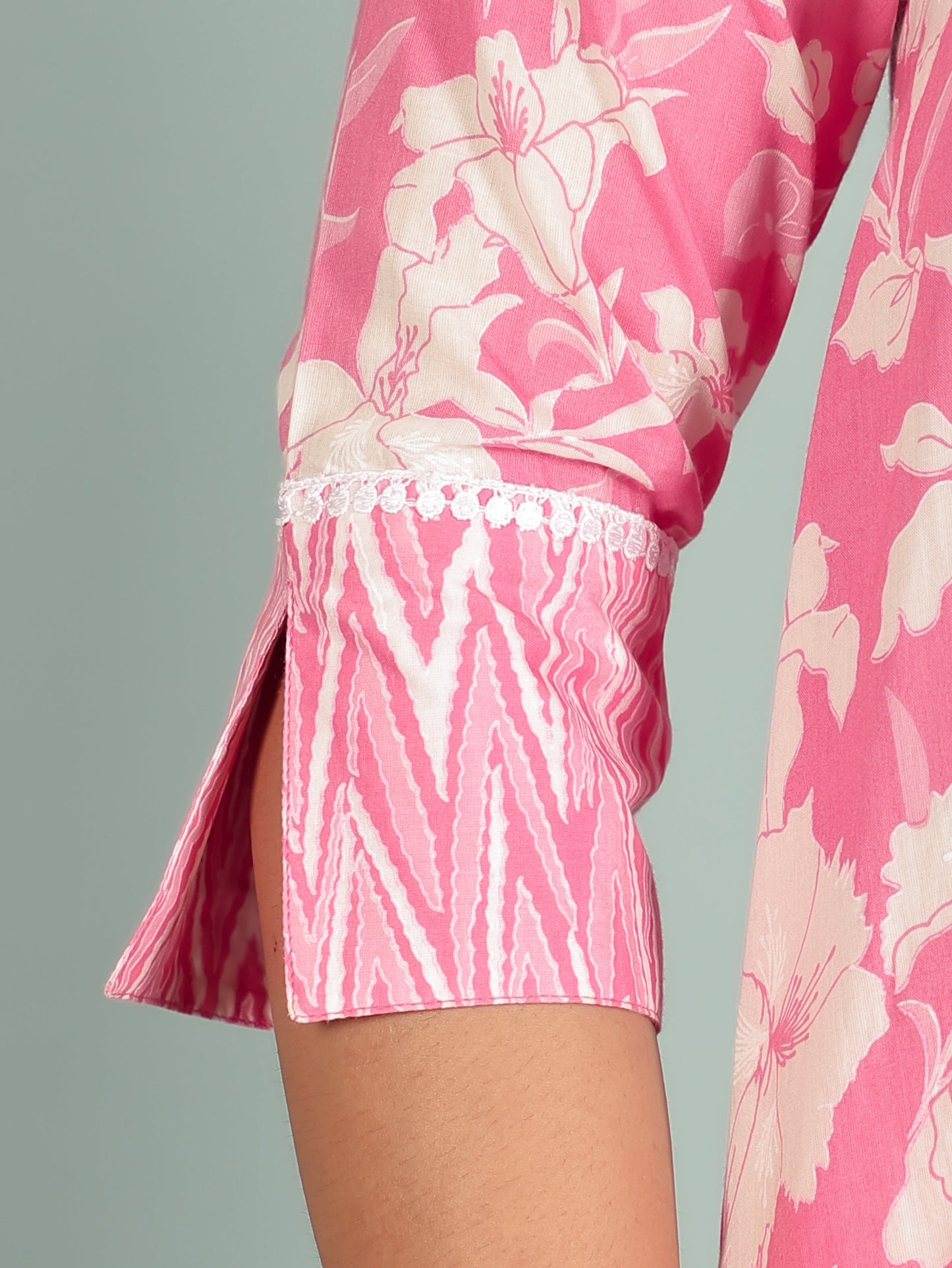 Soft Cotton Floral A-Line Pink Kurta