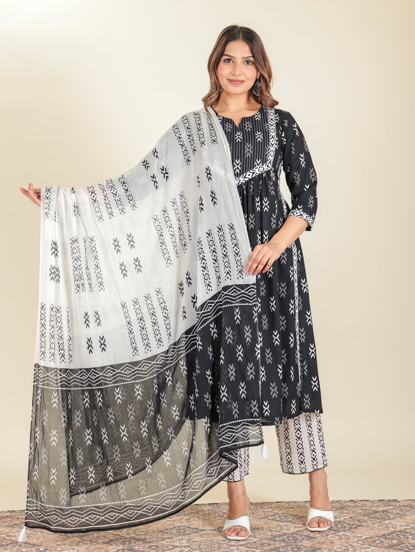 Voile Cotton Ikat White Dupatta